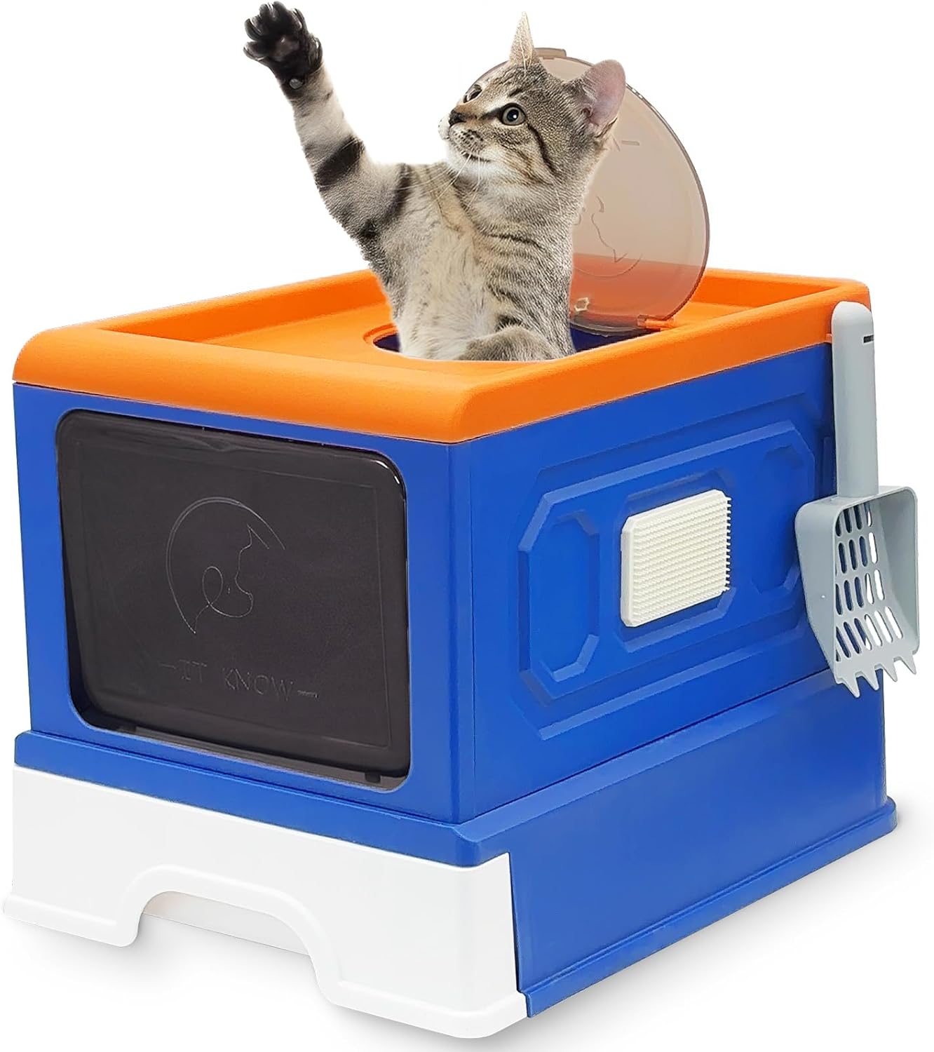 Fhiny Caja de arena plegable para gatos con tapa, inodoro cerrado para gatos de interior, bandeja de arena antisalpicaduras para gatos con auto aseo