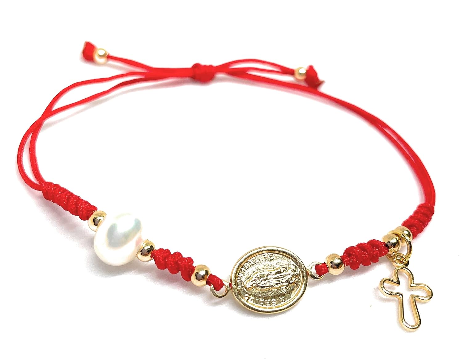 Red String Bracelet Guadalupe Virgin with Cultured Freshwater Pearl for Women – Pulsera roja virgen de guadalupe y Perla cultivada – Vero Silva