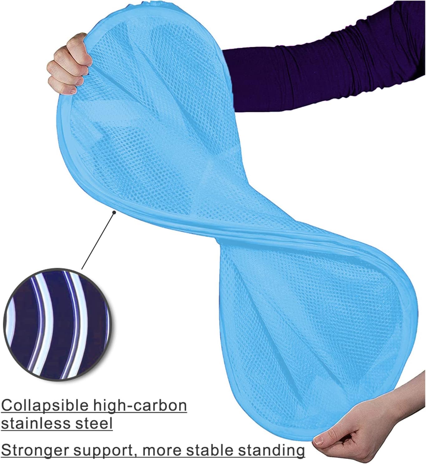 BATTOO Cesta plegable de malla fuerte de lujo con bolsillo lateral plegable para lavandería, baño, habitación de los niños, dormitorio universitario