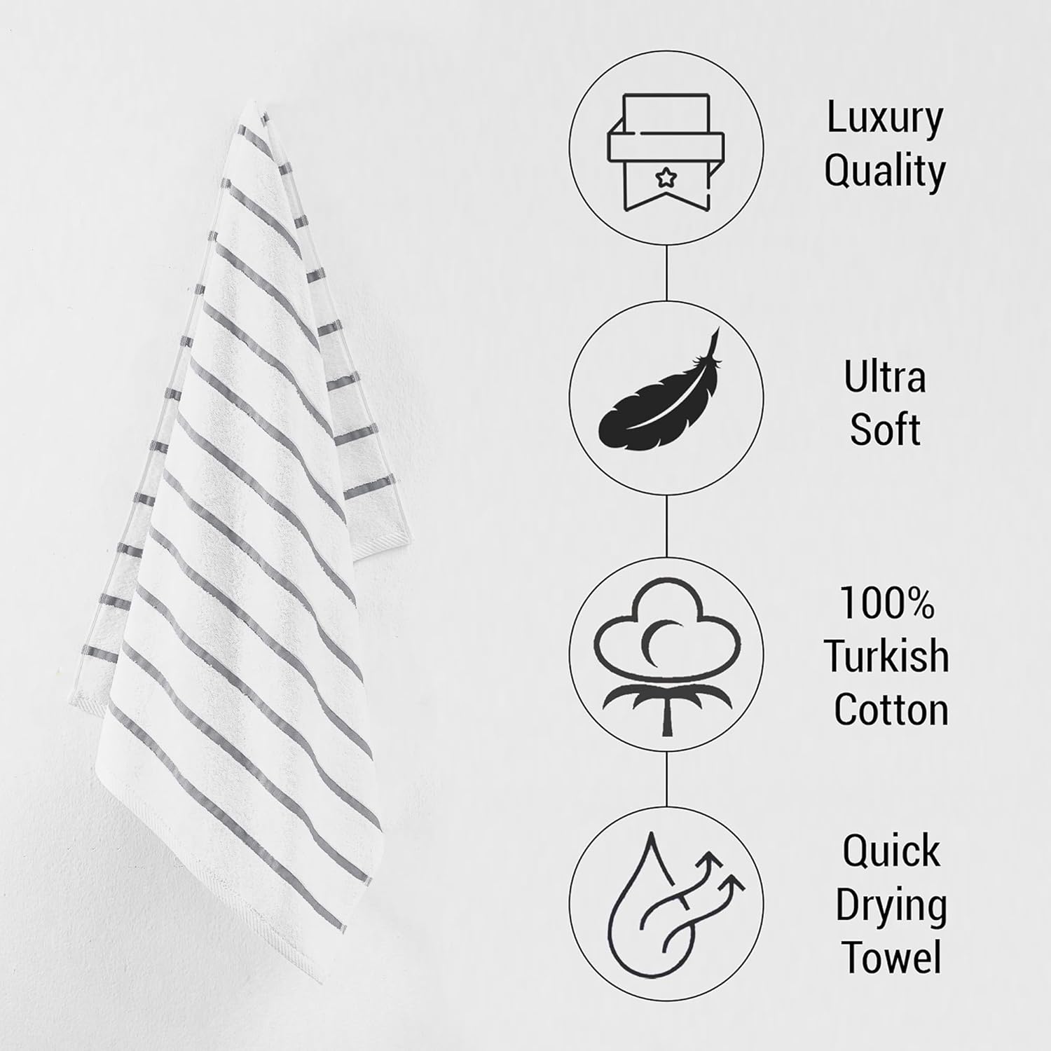Paquete de 2 toallas de playa de algodón turco a rayas grises, grandes, suaves y absorbentes, juego de toallas de baño 100% algodón para playa,