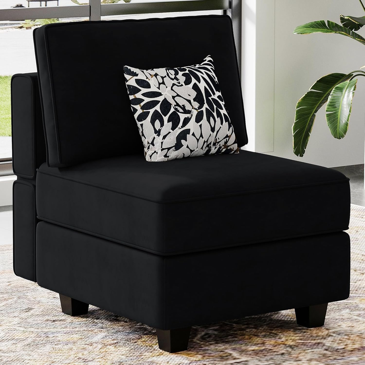 Belffin Sofá modular Módulo medio con almacenamiento Accent Silla sin brazos para sofá modular seccional terciopelo negro