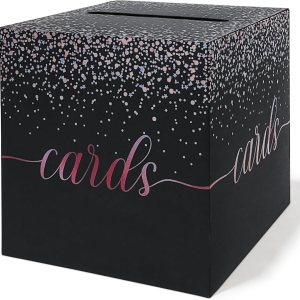 QIKSION Caja de tarjetas de oro rosa para fiestas, caja de regalo de color negro y oro rosa, caja de dinero para cumpleaños, despedida de soltera, QIKSION Caja de tarjetas de oro rosa para fiestas, caja de regalo de color negro y oro rosa, caja de dinero para cumpleaños, despedida de soltera,