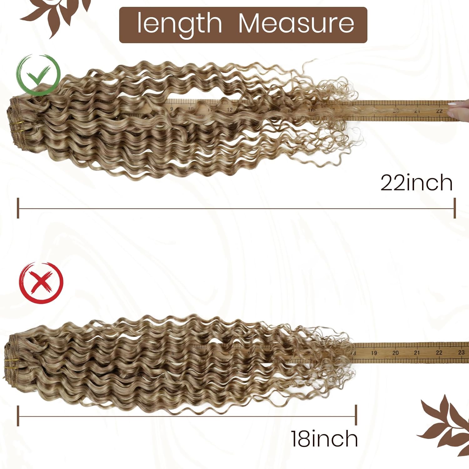 Hetto Extensiones de cabello humano ondulado con clip, color rubio decolorado, extensiones de cabello rizado natural con clip, 18 pulgadas, 7