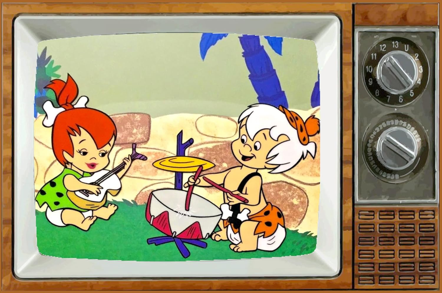 Pebbles & BAMM-BAM Babies TV – Imán para nevera de 2 x 3 pulgadas, arte sábado por la mañana, caricaturas, refrigerador, nostálgico, retro,