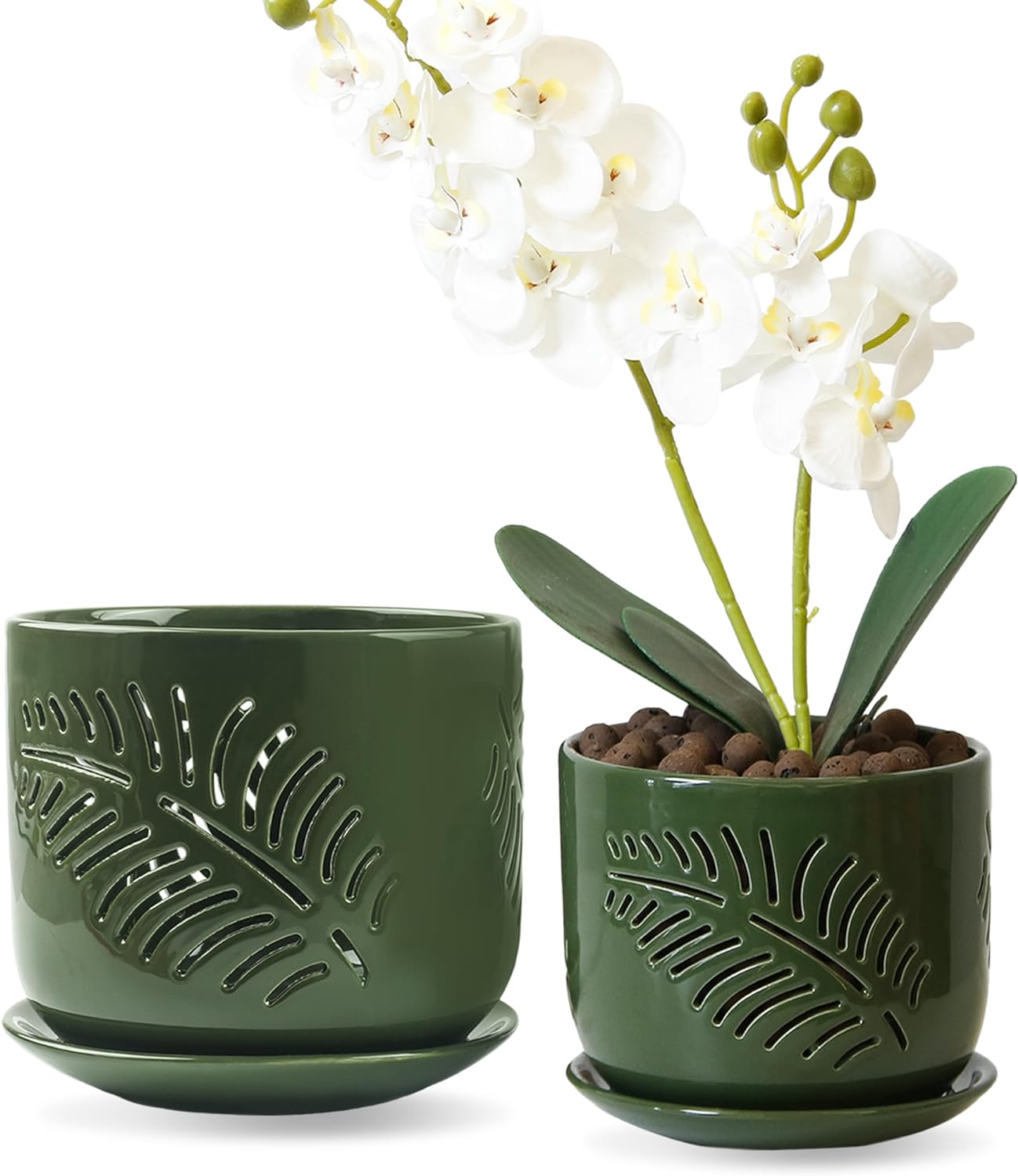 Macetas de orquídeas de cerámica, macetas de orquídeas de 6+5 pulgadas con agujeros, macetas de orquídeas para trasplantar, macetas de circulación