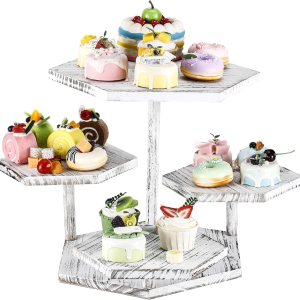 Uiifan Soporte hexagonal para cupcakes de 4 niveles, soporte hexagonal de madera para tartas, postres, cupcakes, torre de granja, bandeja Uiifan Soporte hexagonal para cupcakes de 4 niveles, soporte hexagonal de madera para tartas, postres, cupcakes, torre de granja, bandeja