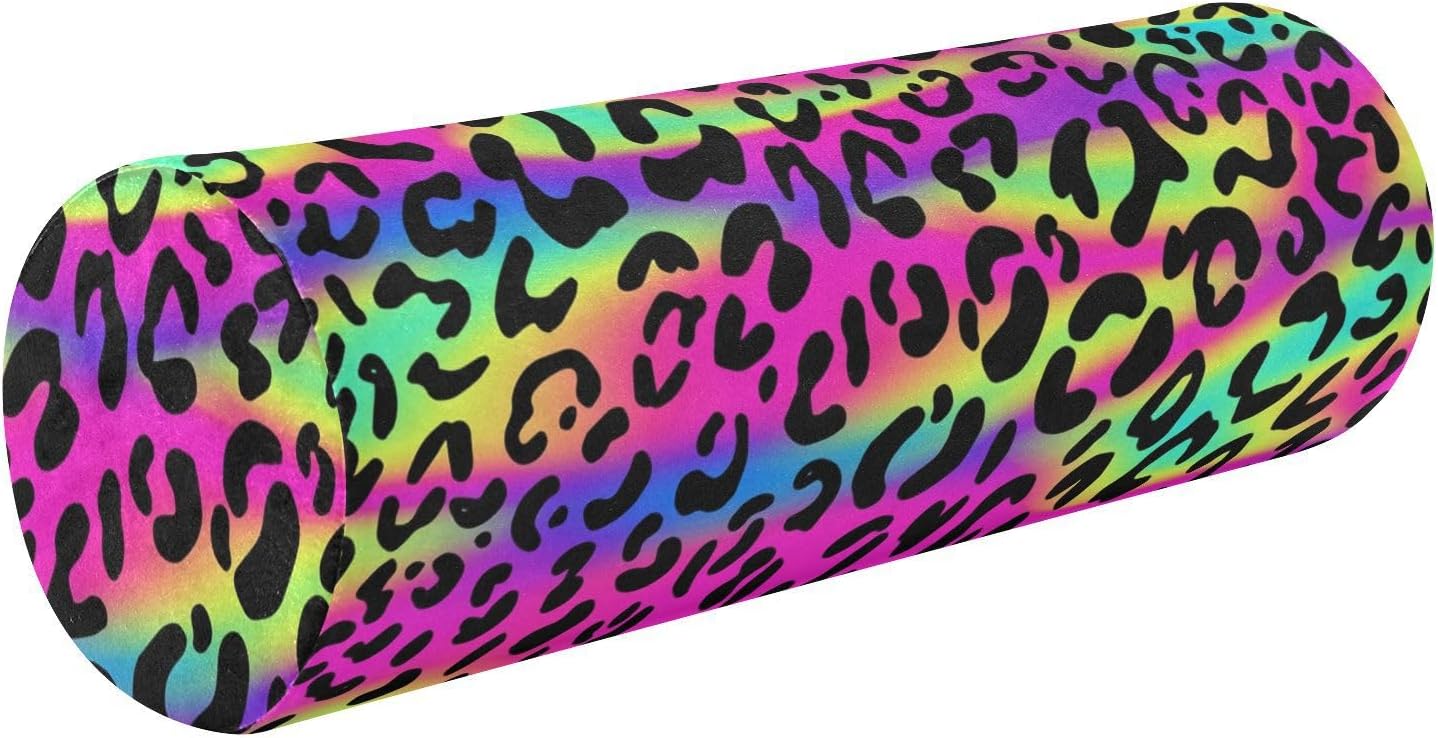 KLL Fluorescent Leopard Long Bolster Pillow Memory Foam Neck Roll Pillow for Sleeping Round Pillow for Neck Cylinder Shaped Pillows Support Pillow