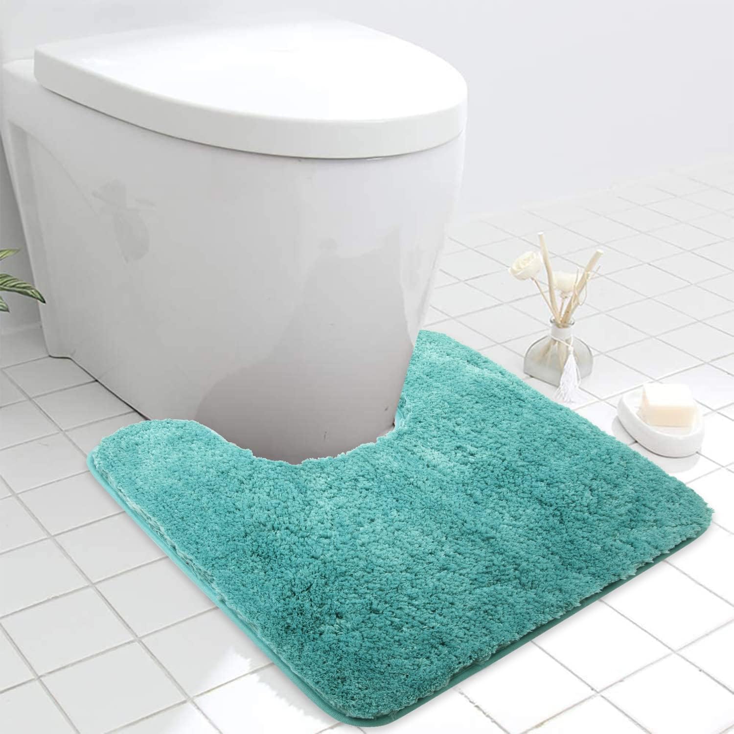 Seavish Alfombra de baño de contorno Aqua de 19.5 x 19.5 pulgadas, alfombra de inodoro en forma de U, suave, cómoda, antideslizante, para piso de