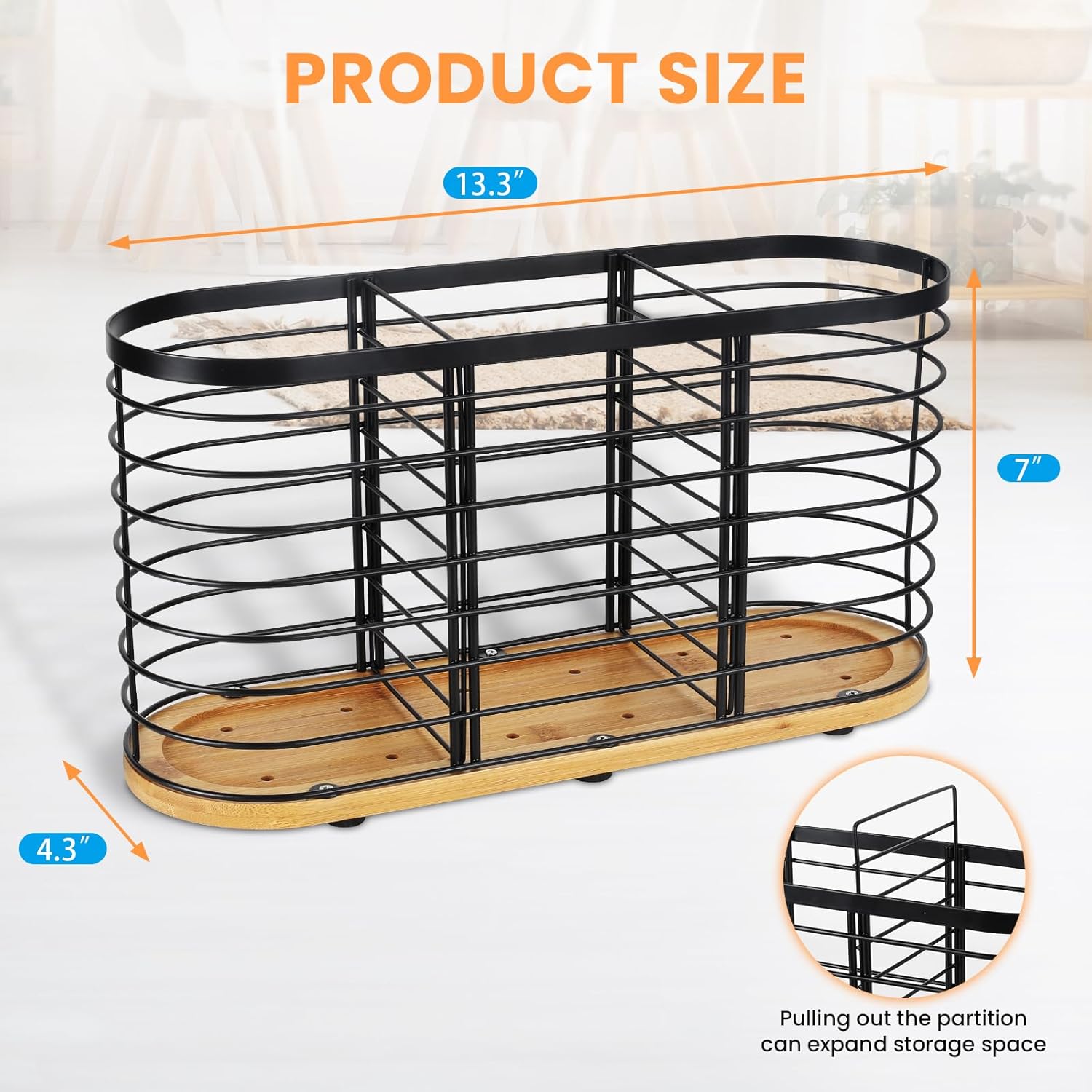 Soporte para utensilios para encimera de cocina, soporte grande para utensilios de cocina de granja, 13.5 x 4.3 x 6.9 pulgadas, con base de madera,