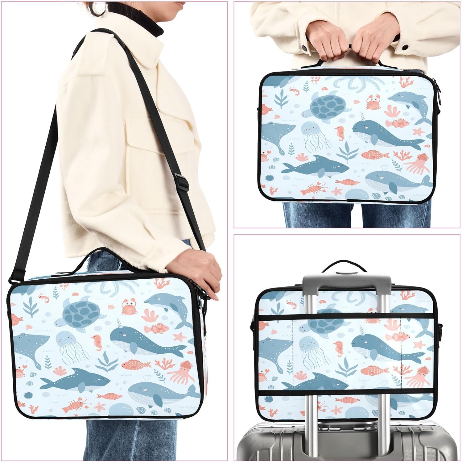 Sea Ocean Animals Corals Seaweeds Shells fashion cosmetic travel bags for women up bag organizator large makeup organizer bolso para maquillaje men