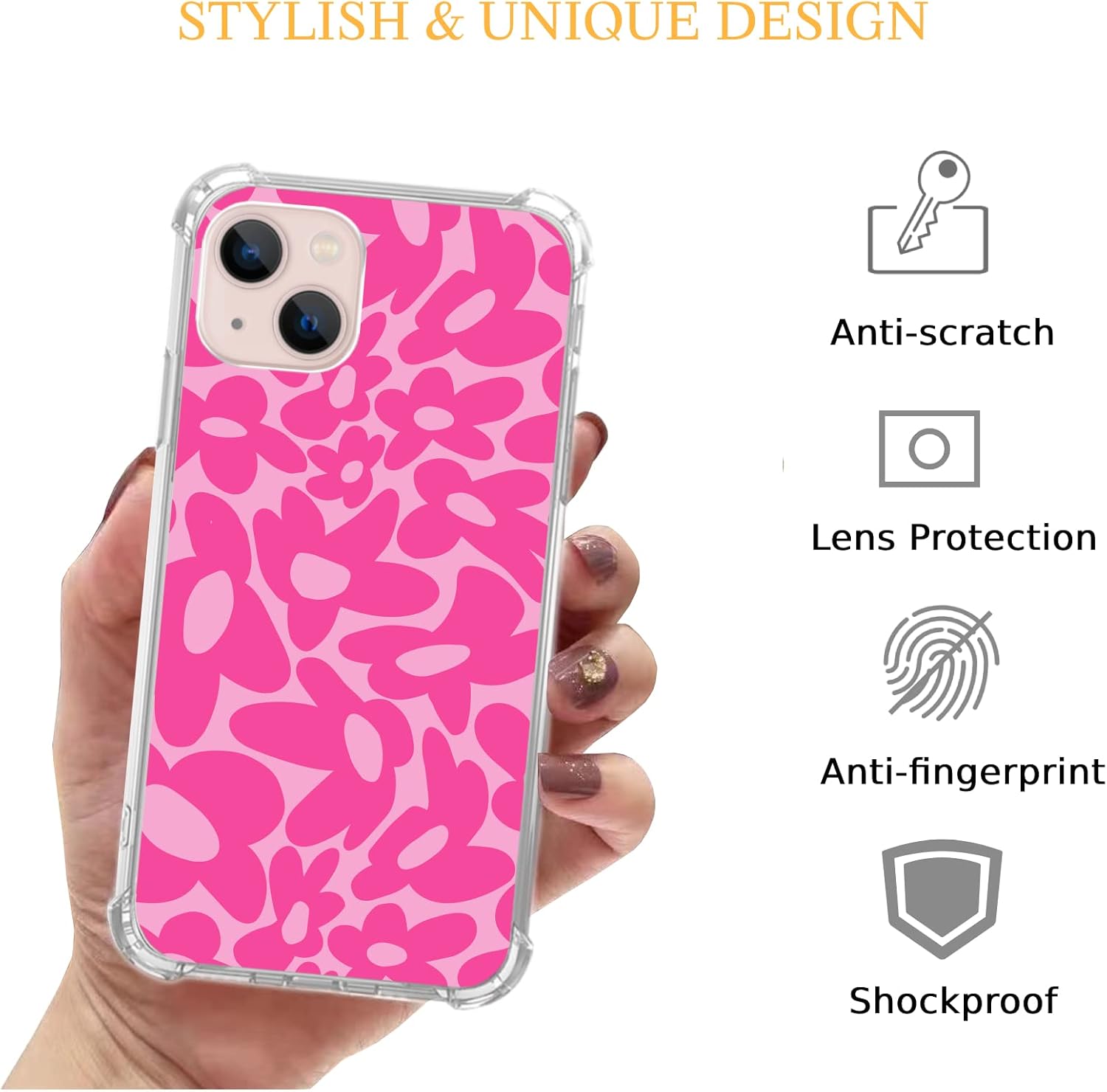 Lemifelgby Y2k – Funda protectora de TPU para iPhone 15 Plus, diseño de margaritas, color rosa