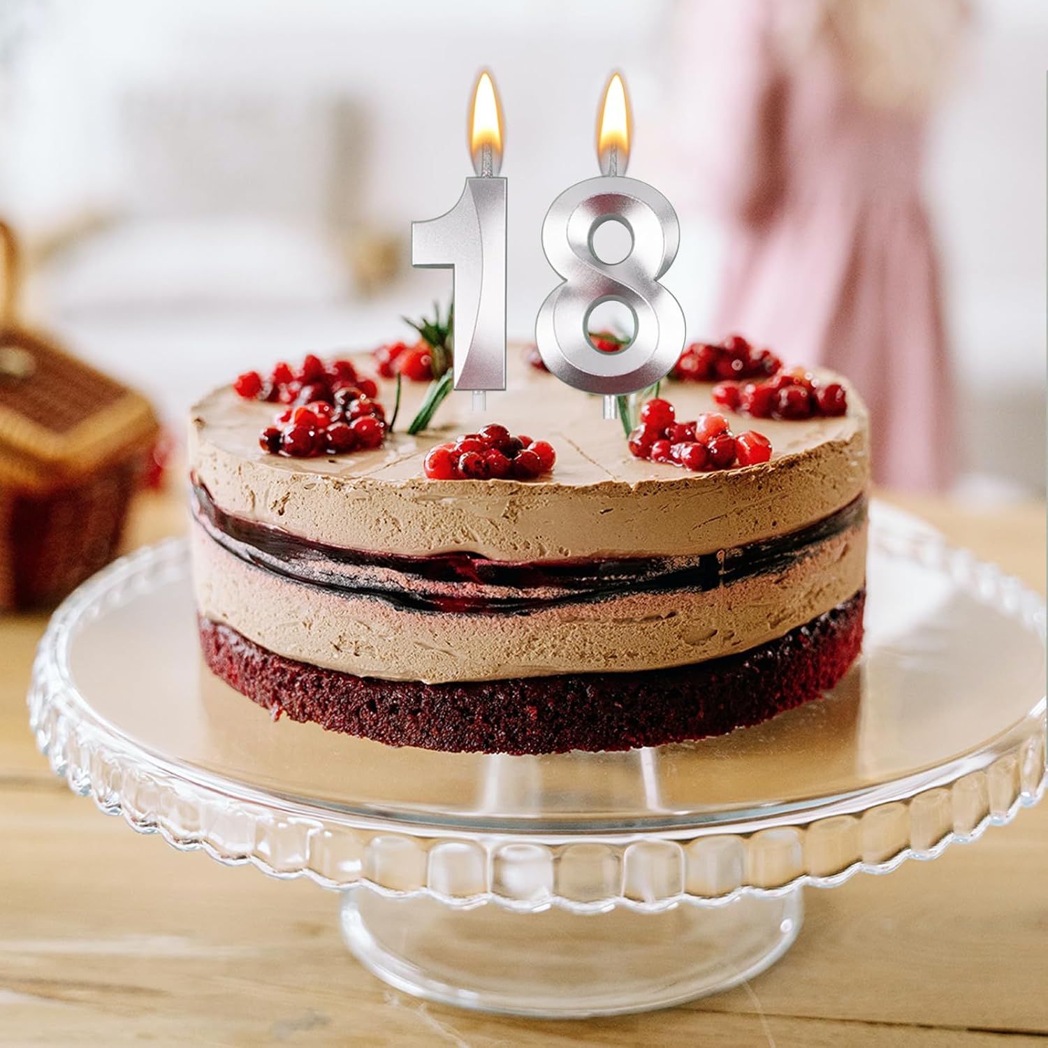 Velas de pastel de cumpleaños número 5, vela de cumpleaños número 3D, decoración de pastel de 5 cumpleaños (plateado)