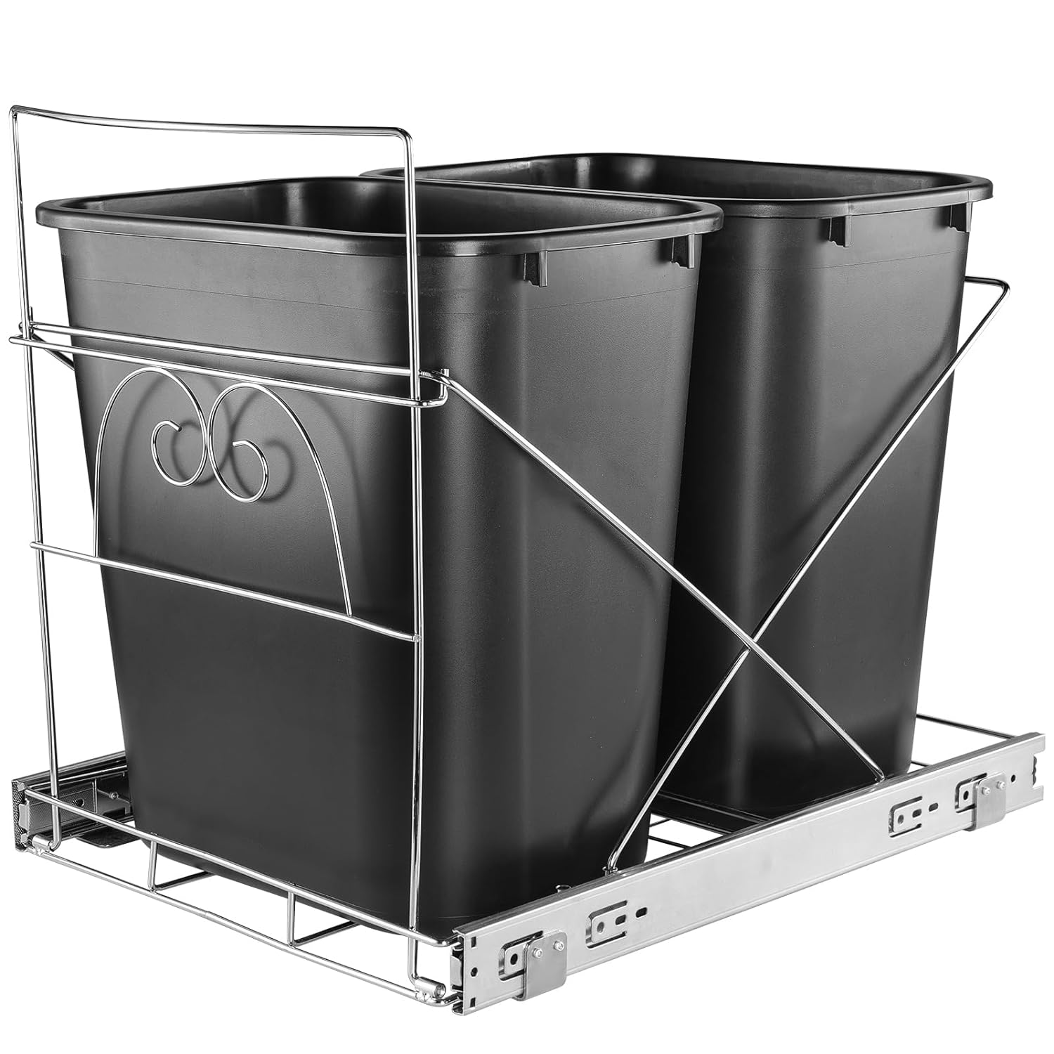 Pektiftn Cubo de basura doble extraíble debajo del gabinete, kit de estante extraíble debajo del fregadero, riel de estante deslizante de doble