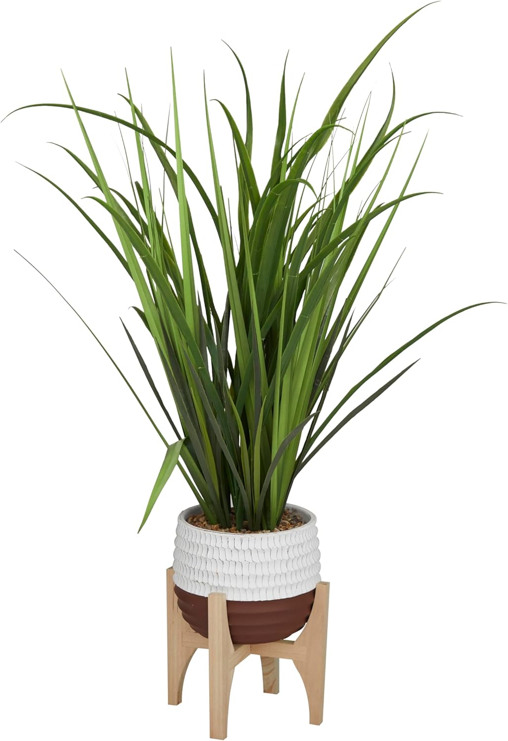 The Novogratz Planta artificial alta de follaje sintético con hojas realistas y maceta de porcelana en soporte de madera, 20 x 8 x 35 pulgadas, verde