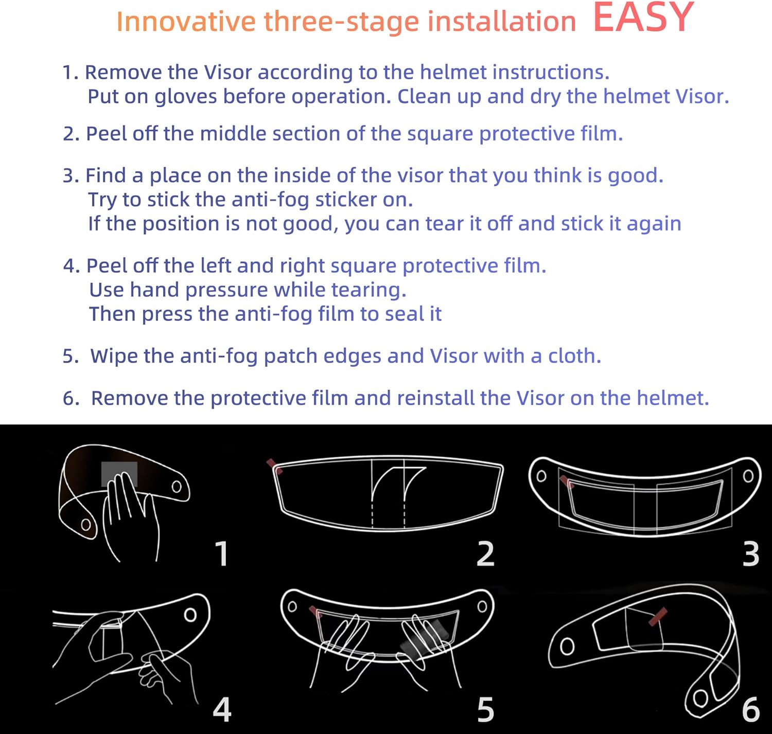 Uallhome Protector universal para casco de motocicleta, lente resistente a la niebla, inserto de visera transparente, película antivaho impermeable