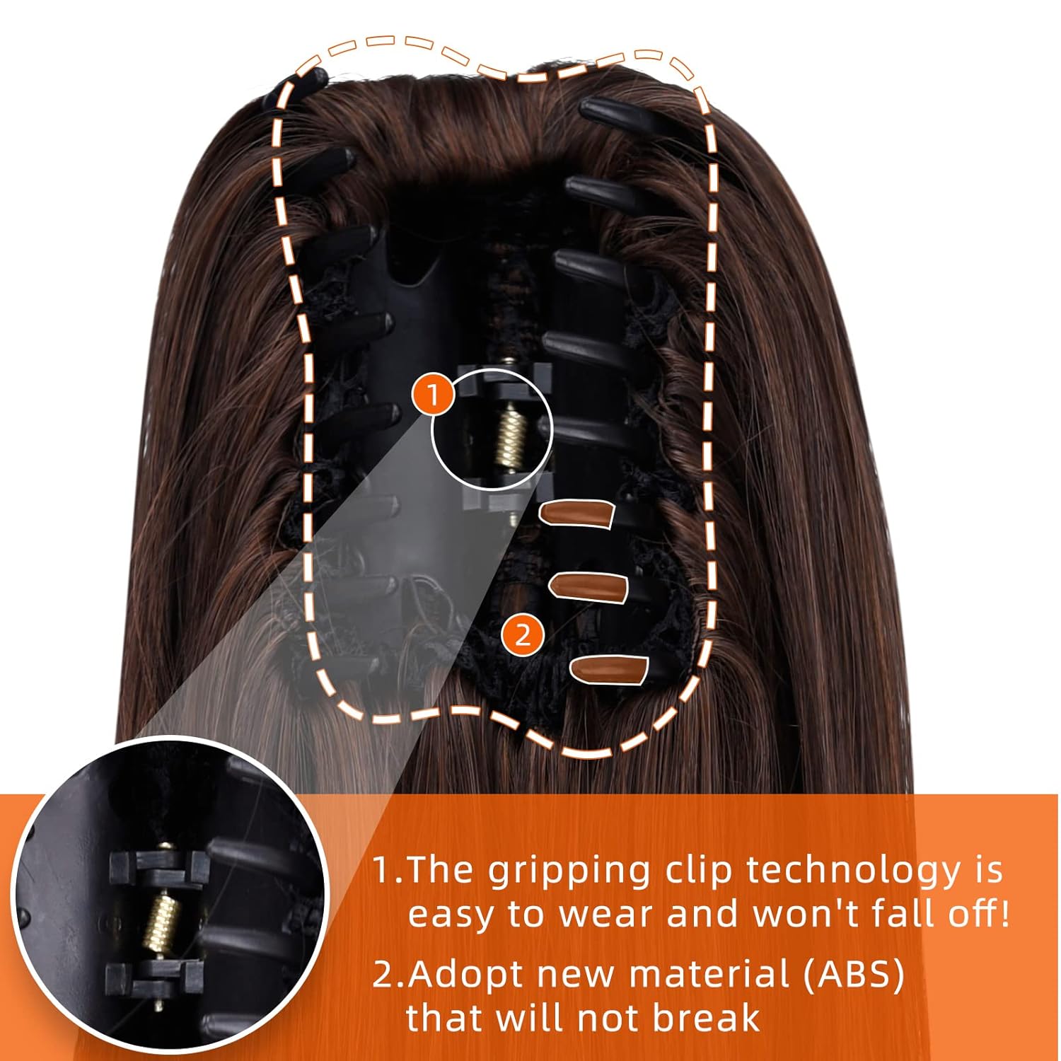 Extensión de cola de caballo marrón sintético clip garra cola de caballo 22 pulgadas recta 5.5 oz falsos postizos mujeres Yaki Fluffy enredado