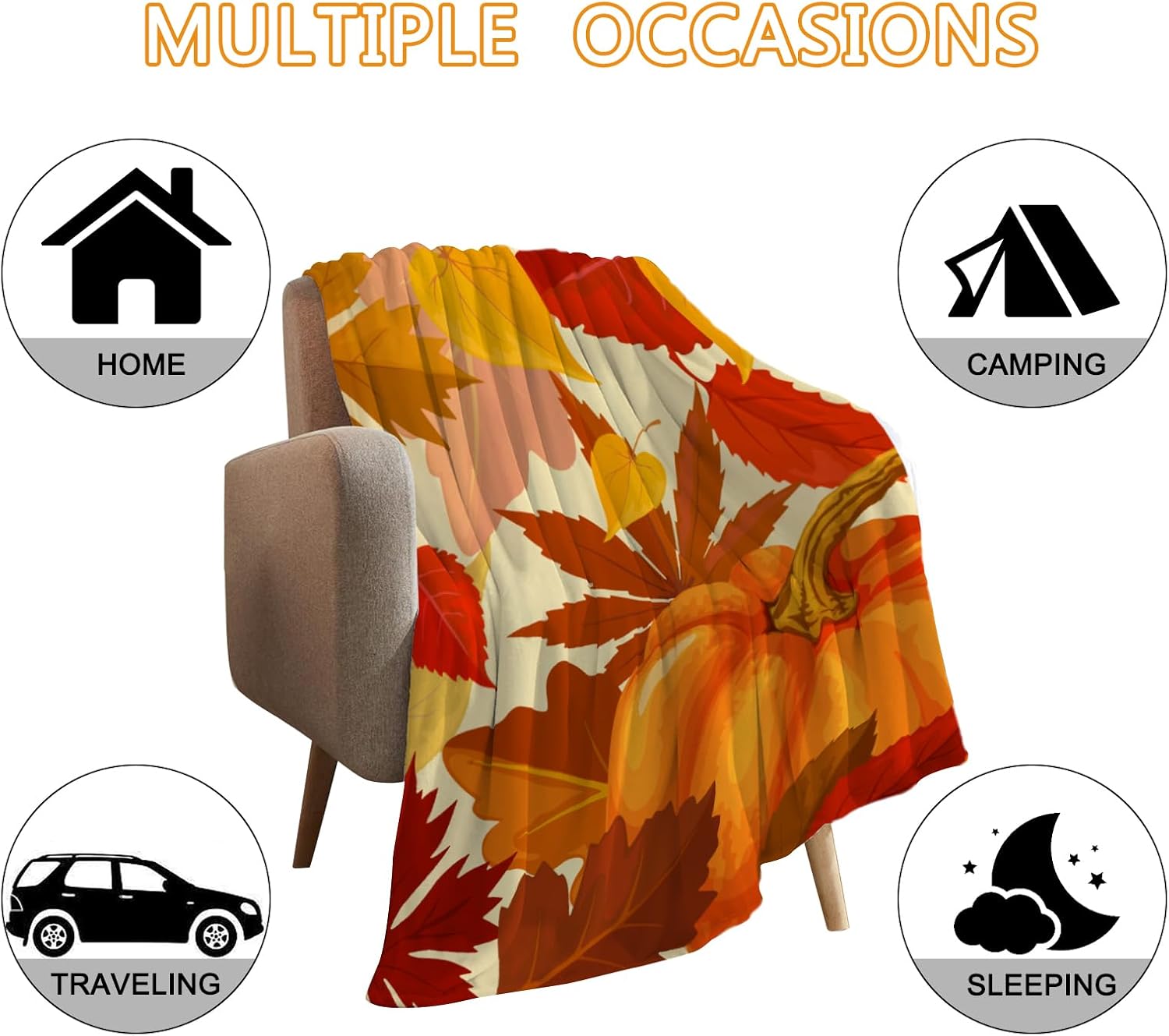 YeeJu Manta decorativa de otoño, color naranja, Acción de Gracias, cosecha de otoño, con estampado de calabazas lindas, para sofá, cama, sala de