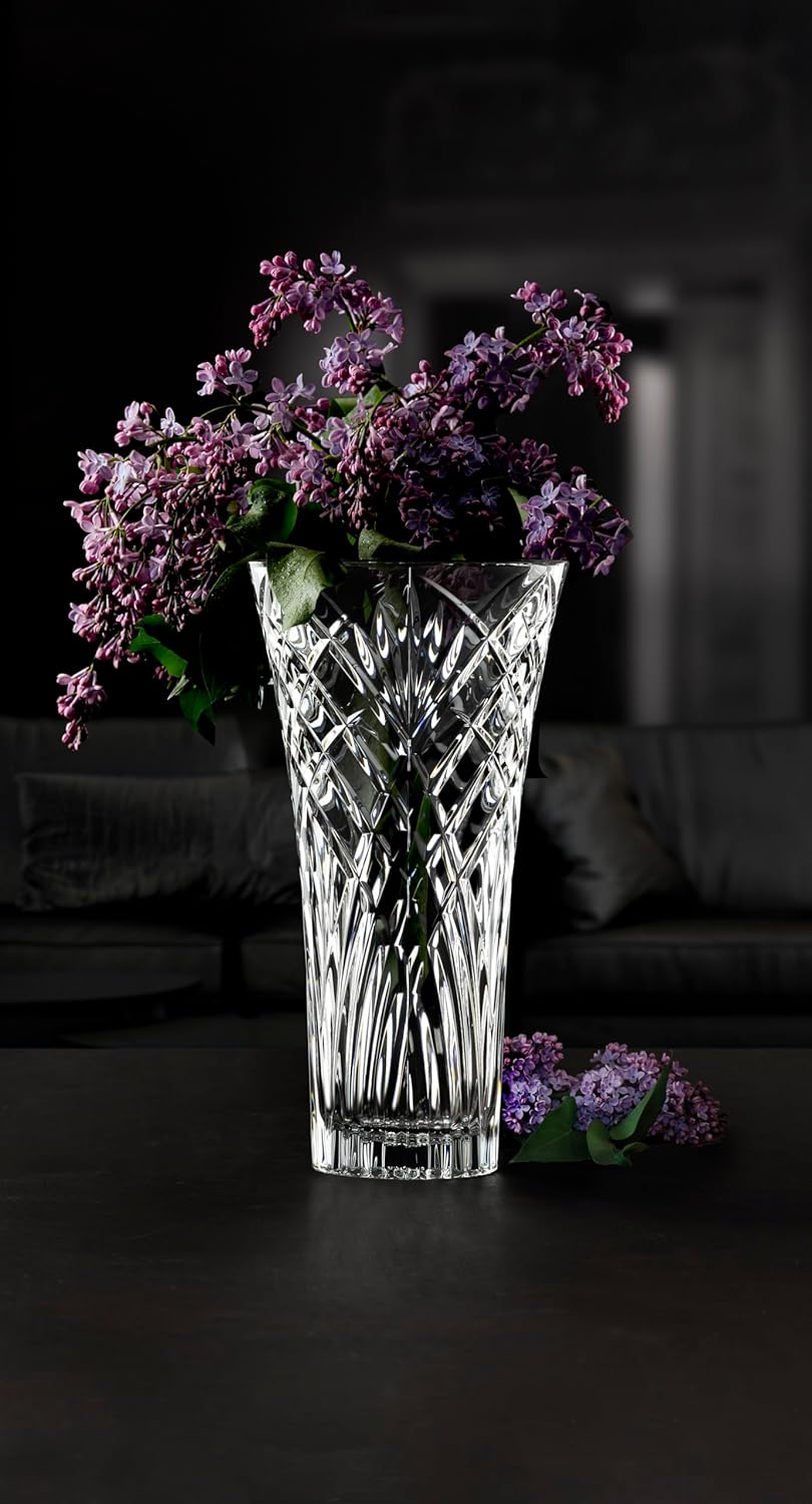 Jarrón de cristal  Florero de 12 pulgadas  Jarrón de mesa  para flores  Rosas  Diseño de corte  Hecho en Europa  por Barski