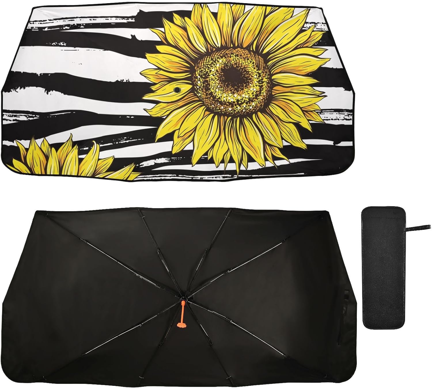 Sunflowers Flower Black and White Stripes Sun Visor for car Windshield Foldable Sunscreen Women accesorios Protector Solar para carros