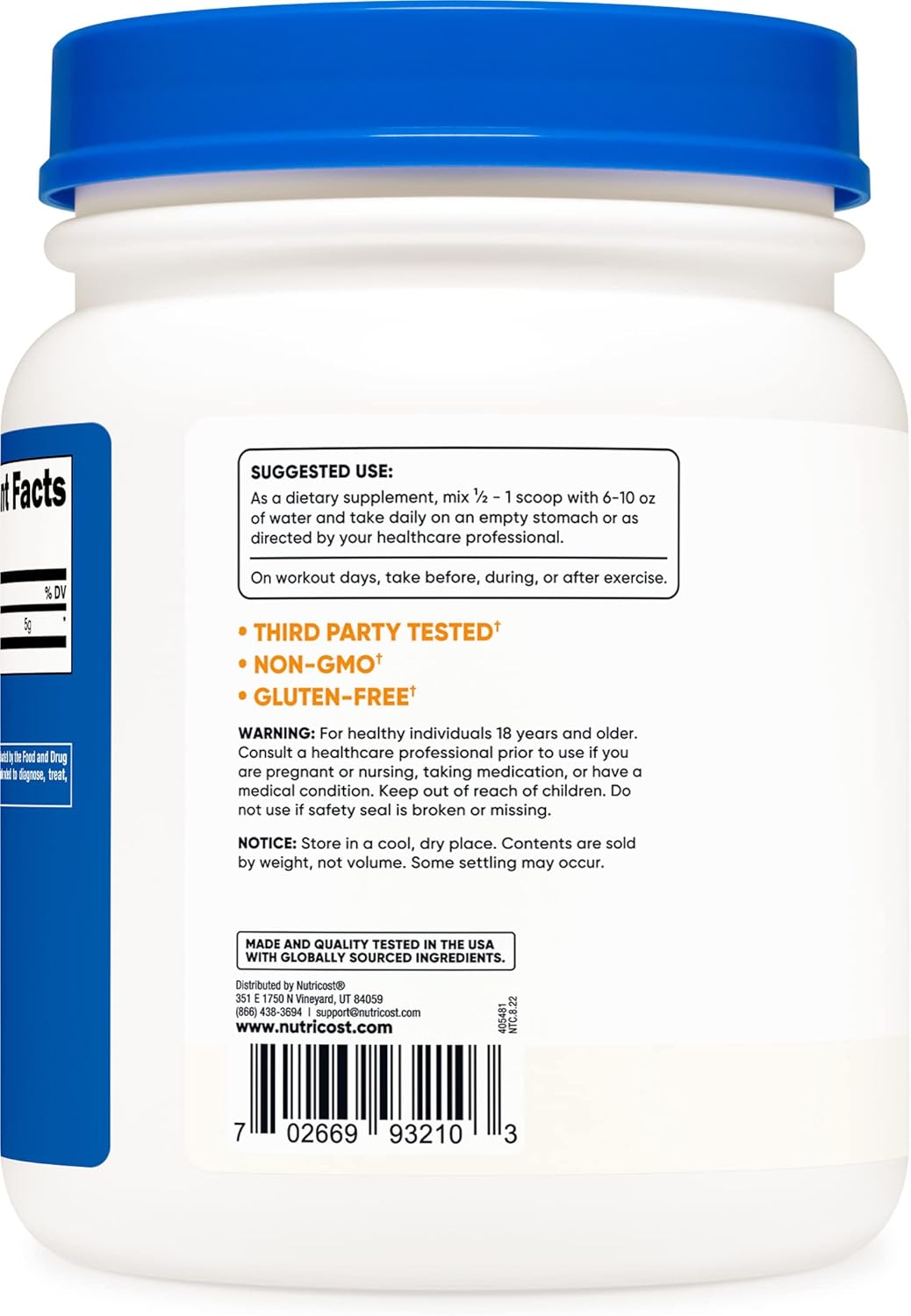 Nutricost Polvo puro de L-leucina de 17.64oz