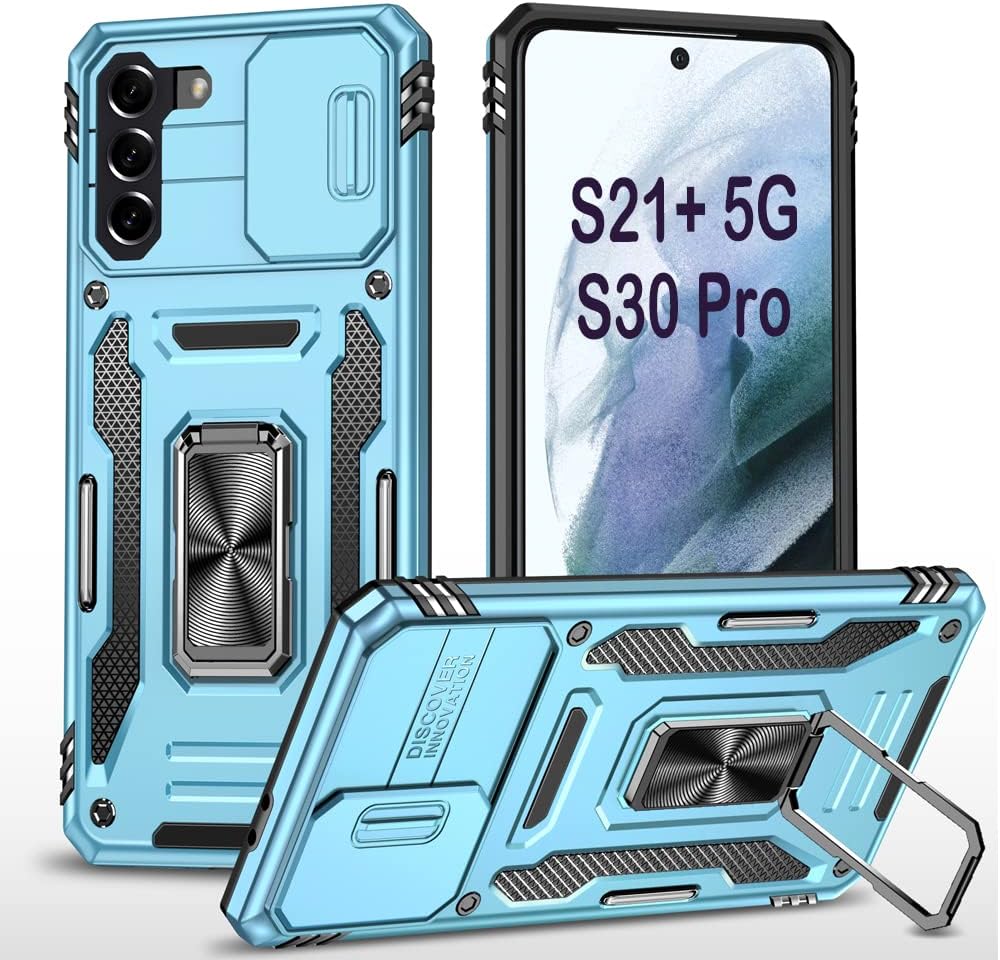 PASNEW Funda para Samsung Galaxy S21+ 5G para niño, funda de cámara y soporte magnético, carcasa militar resistente a prueba de golpes para S21