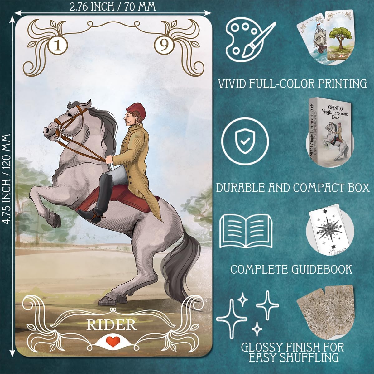 OMNITO Borderless Oracle Magic Lenormand Deck  Tarjetas de sabiduría para el amor y la vida  Juego de 36 cartas vintage místico con guía para
