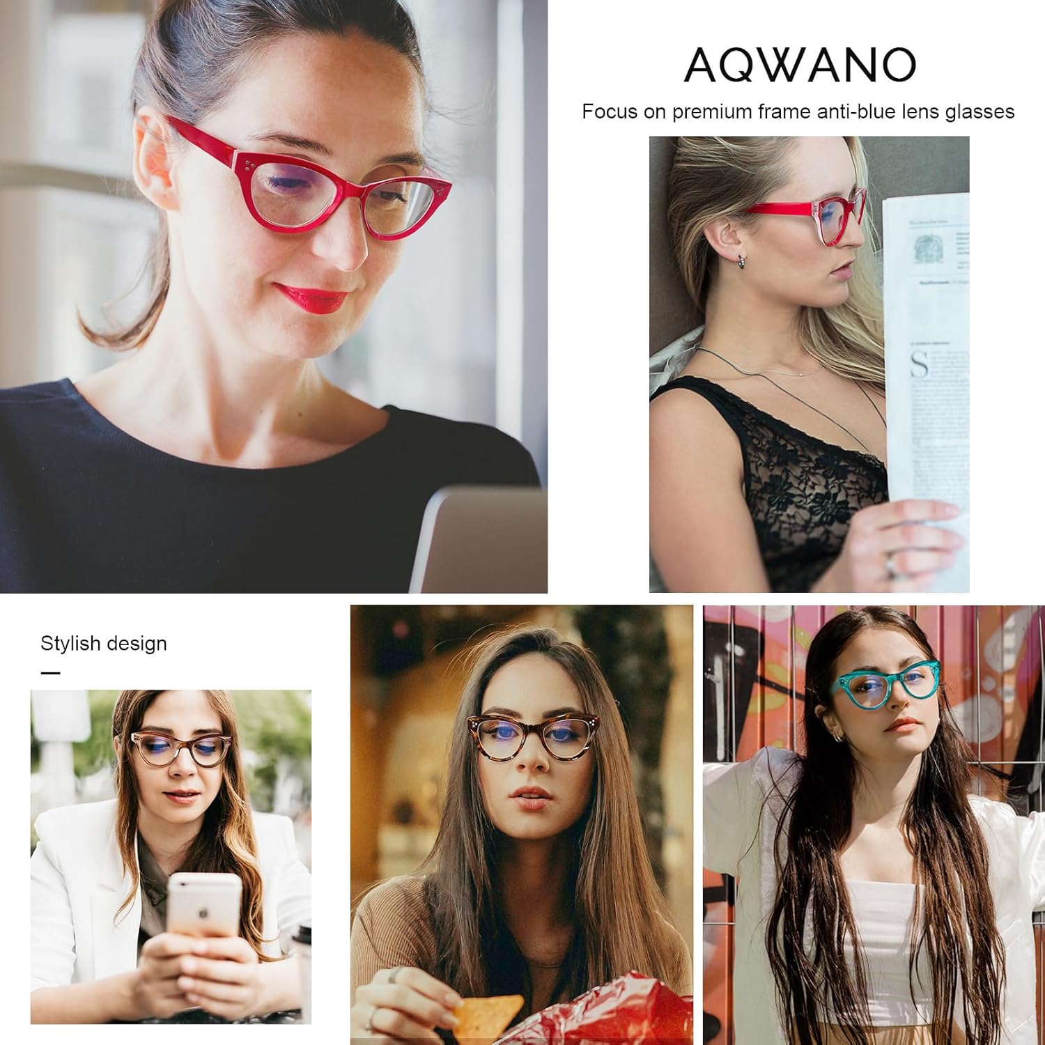 AQWANO Lentes de lectura de ojo de gato con bloqueo de luz azul, para computadora de gran tamaño, para mujeres, lentes con filtro antirreflejos,