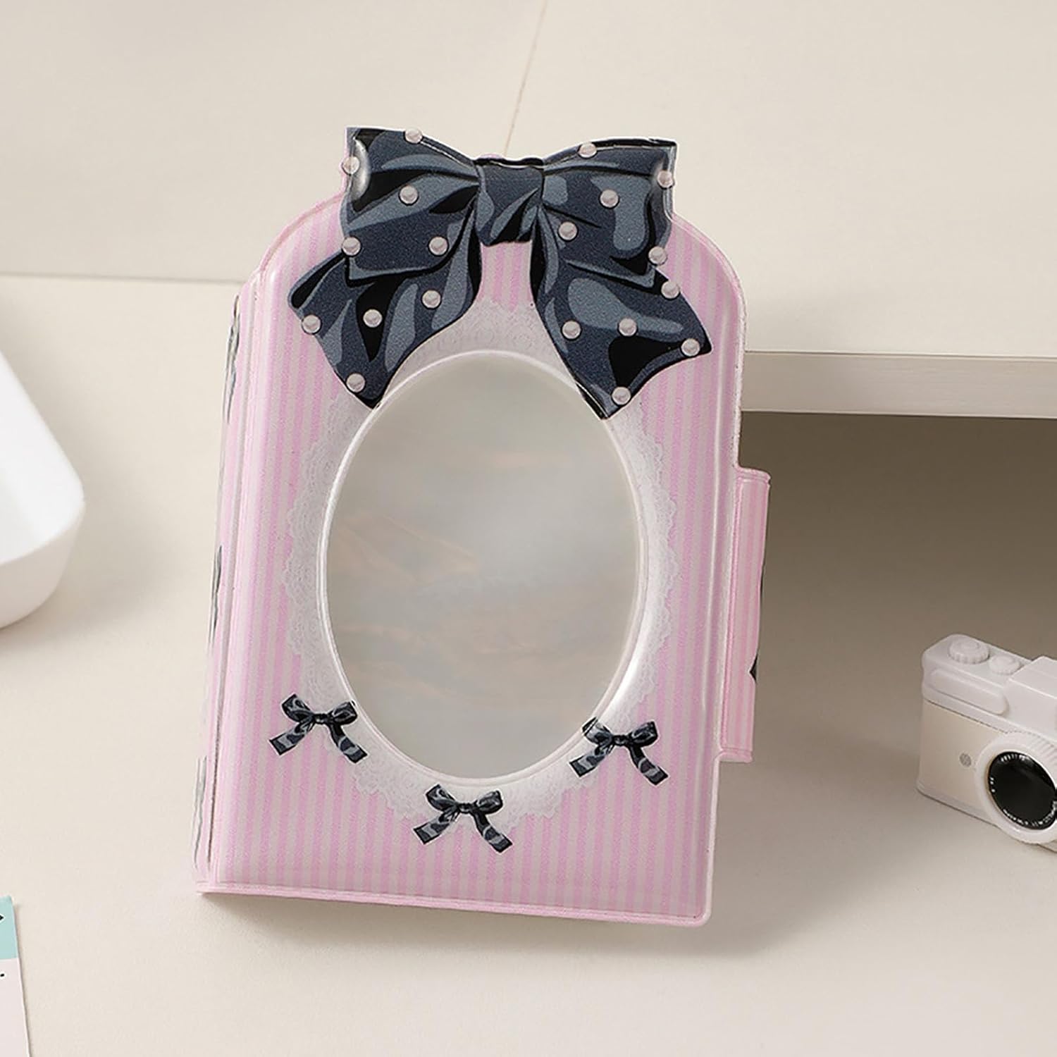 SZHTSWU Kpop – Mini álbumes de fotos de 3 pulgadas, 40 bolsillos, soporte para tarjetas fotográficas con lazo, patrón de corbatín, álbum de fotos