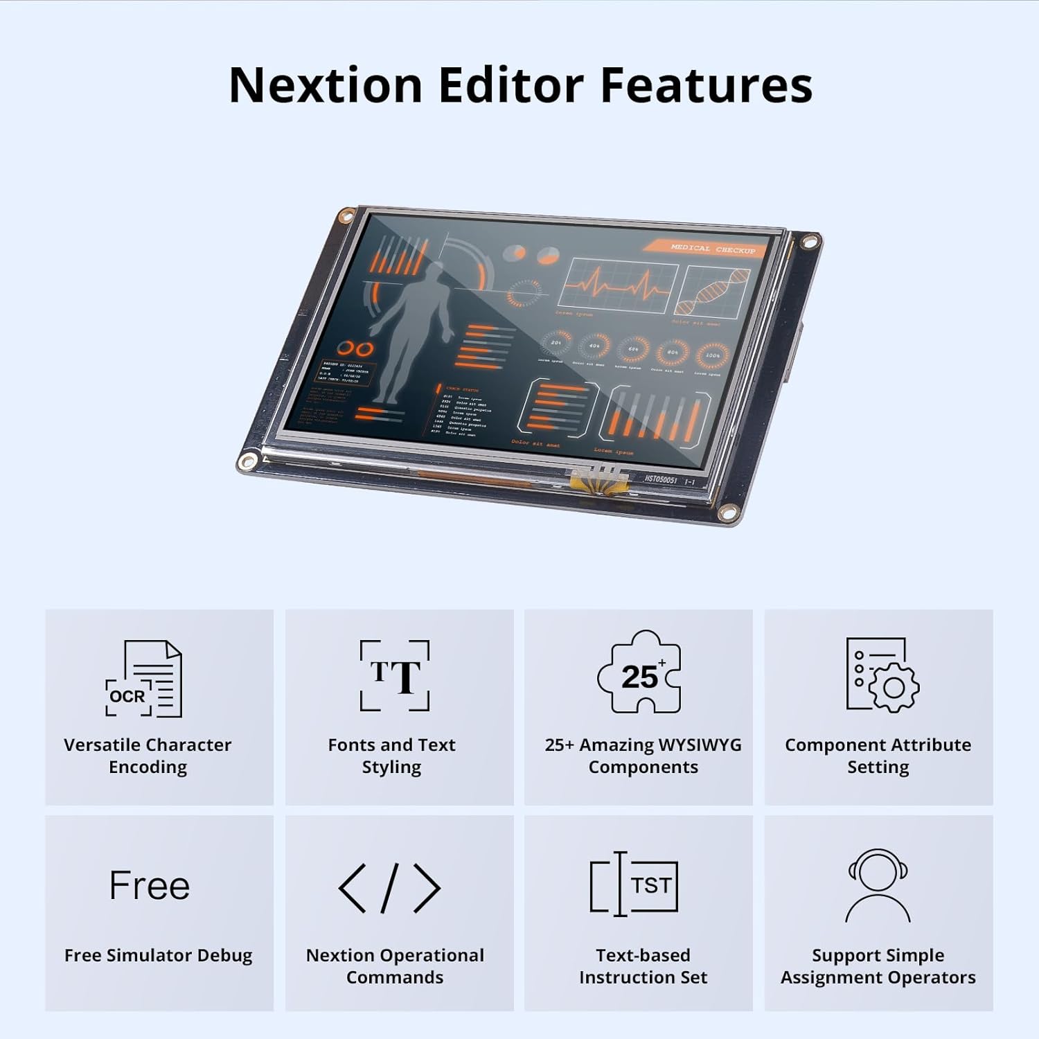 Nextion Pantalla HMI 5.0  mejorada NX8048K050 Pantalla táctil LCD-TFT resistiva 800 * 480, pantalla Nextion con función RTC y 8 GPIO digitales,