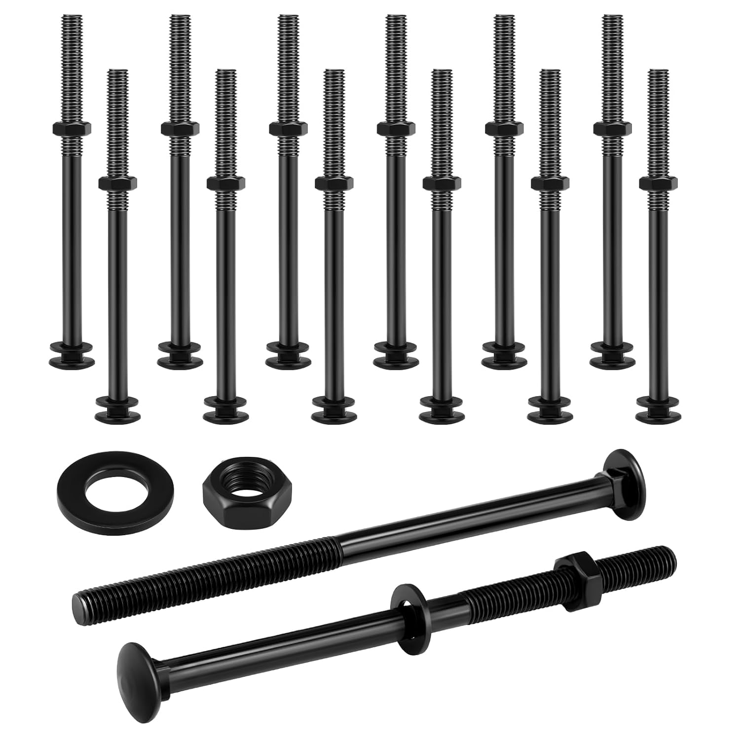 Zonon Juego de 12 pernos de carro galvanizados negros que incluye 12 pernos resistentes a la corrosión, 12 arandelas y 12 tuercas para accesorios de