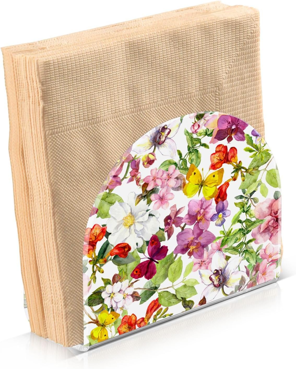 Flowers Butterfly Napkin Holder for Table, Acrylic Upright Non Slip Tabletop Freestanding Tissue Paper Dispenser for Kitchen Restaurant Home Hotel