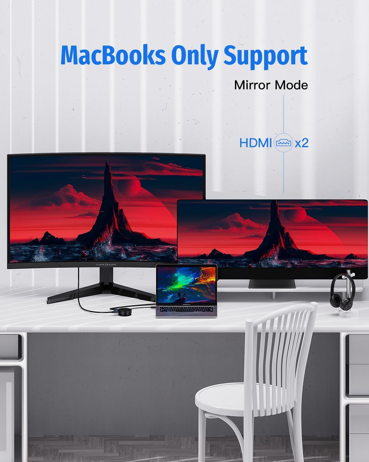 Estación de acoplamiento USB C con monitor doble, adaptador multipuerto USB-C 7 en 1 con 2 4K HDMI, 100 W PD, lector de tarjetas micro SD, 2 USB