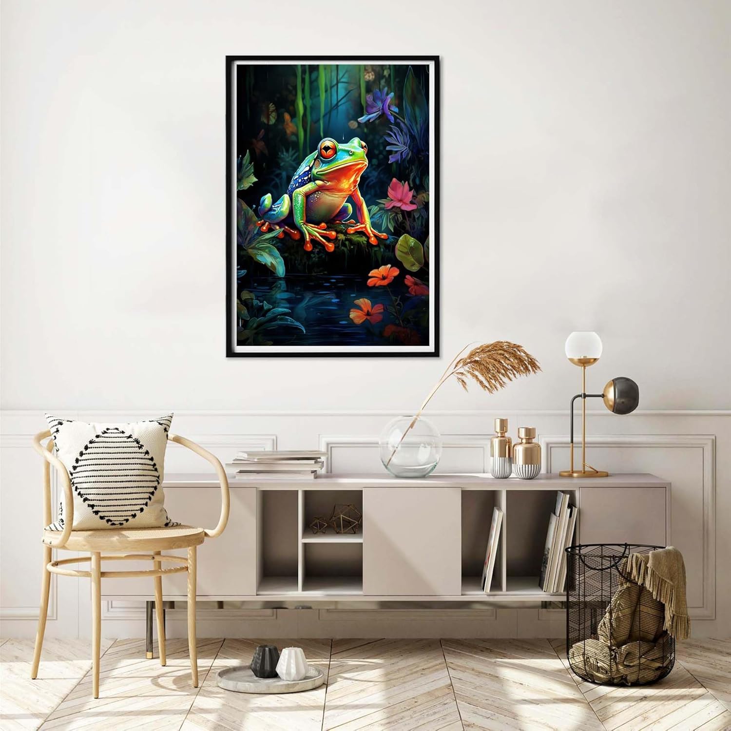 Yomiie Kits de pintura de diamantes 5D de ranas, pintura con diamantes, arte de animales del bosque, kit de taladro redondo completo, imagen