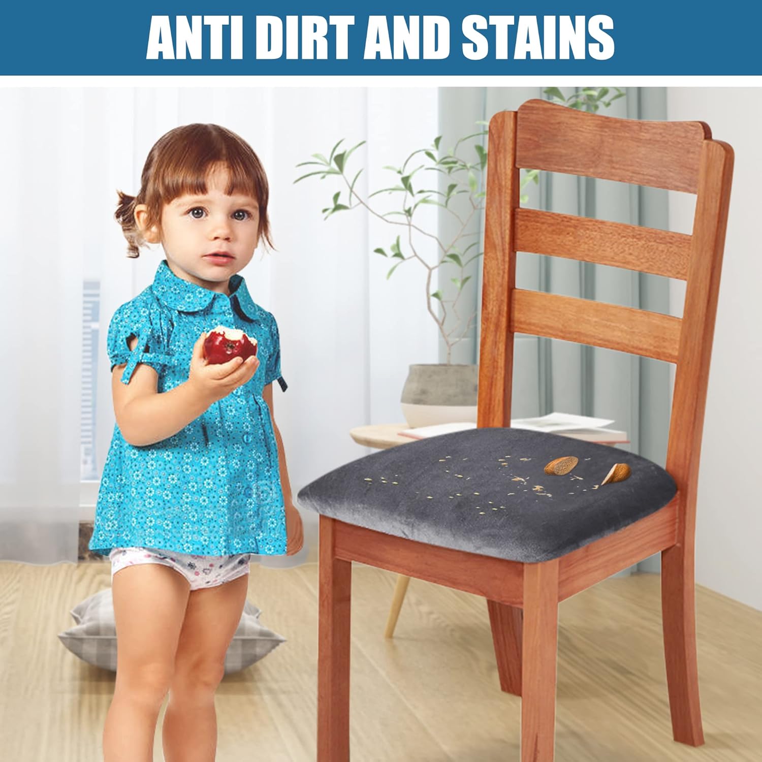 Smiry – Originales fundas para asiento de silla de comedor, de terciopelo, con lazos, desmontables, lavables, elásticas, protectoras