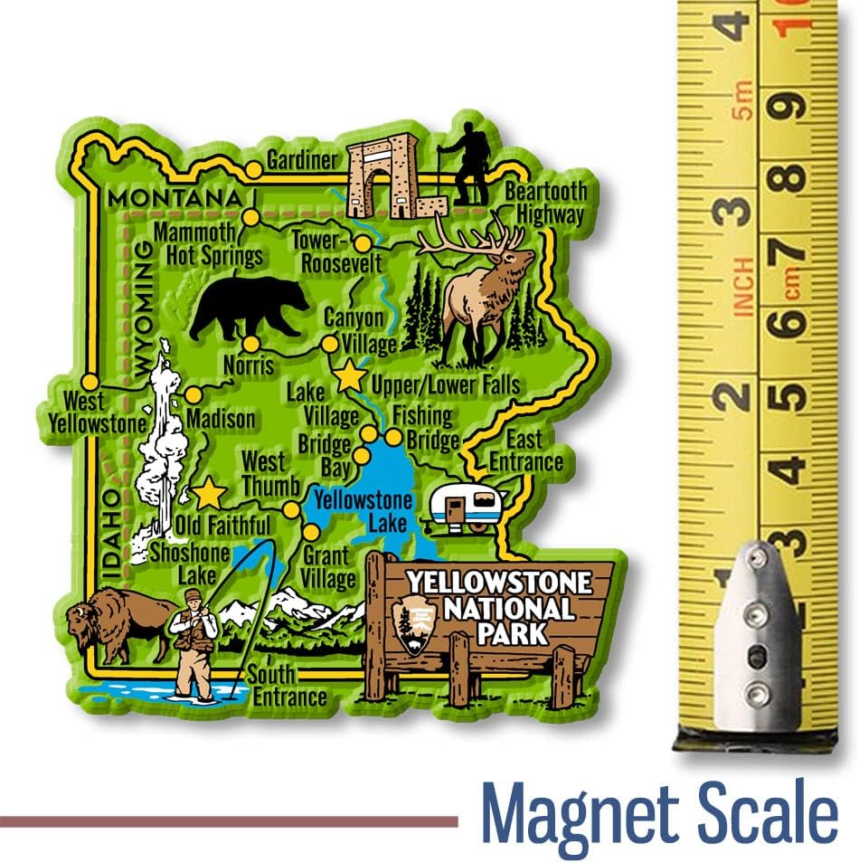 Imán de mapa del Parque Nacional Yellowstone por Classic Magnets, 3.2 x 3.3 pulgadas, recuerdos coleccionables fabricados en los Estados Unidos