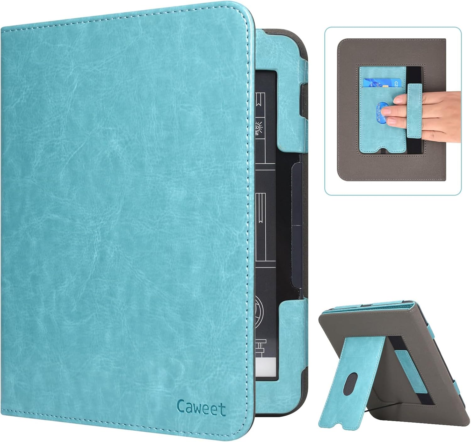 Caweet Funda para Nook GlowLight 4 Plus de 7.8 pulgadas versión 2023, funda protectora de piel sintética plegable con ranura para tarjetas y correa
