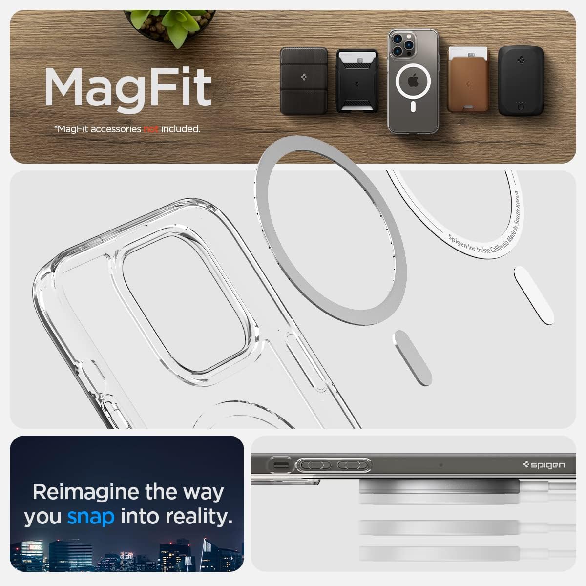 Spigen Funda ultra híbrida (MagFit) diseñada para iPhone 14 Pro Max y ultra híbrida diseñada para AirPods Pro de 2 generación
