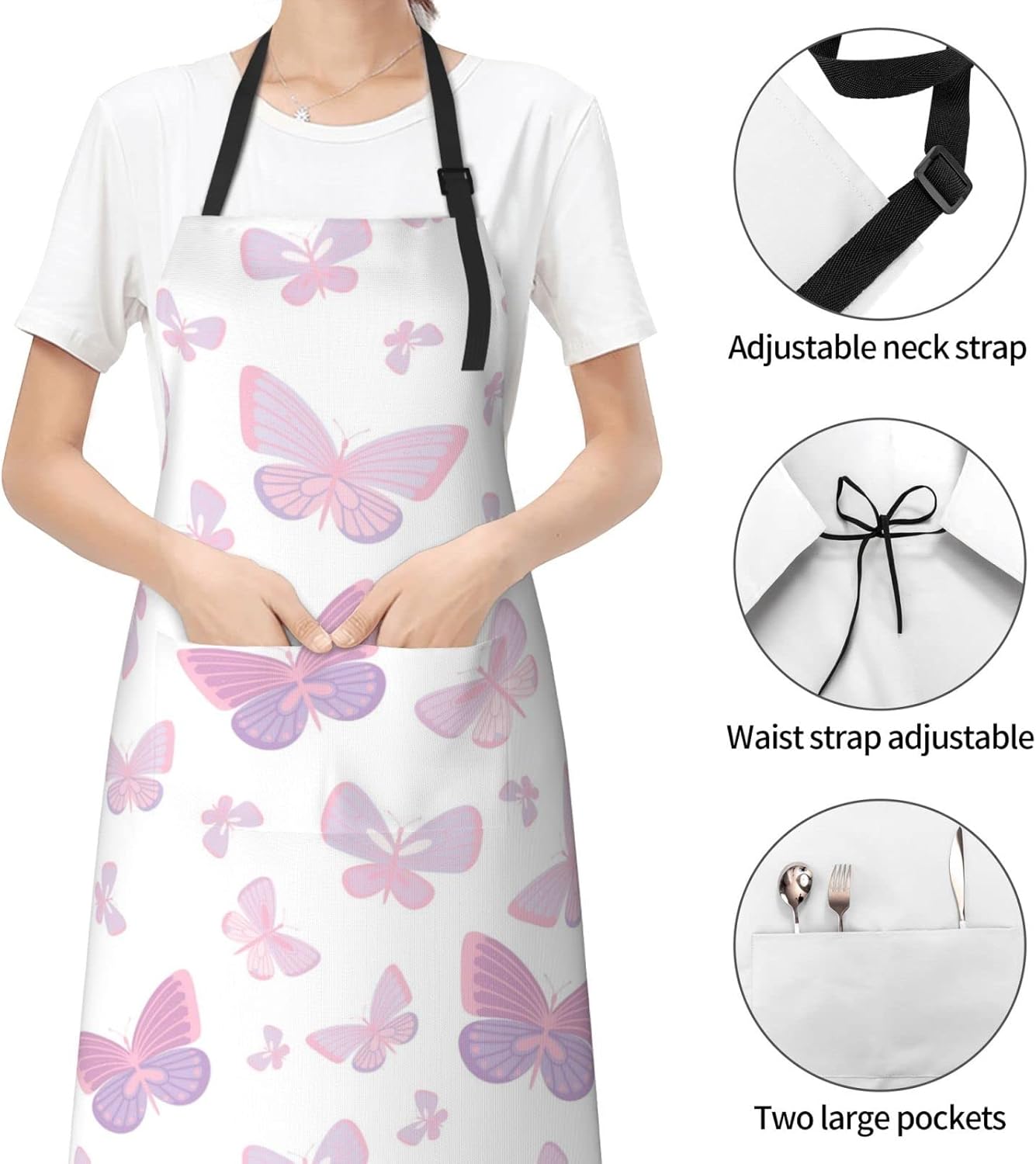 Delantales para mujer con bolsillos, delantal de chef ajustable, correa para el cuello, delantal de cocina impermeable