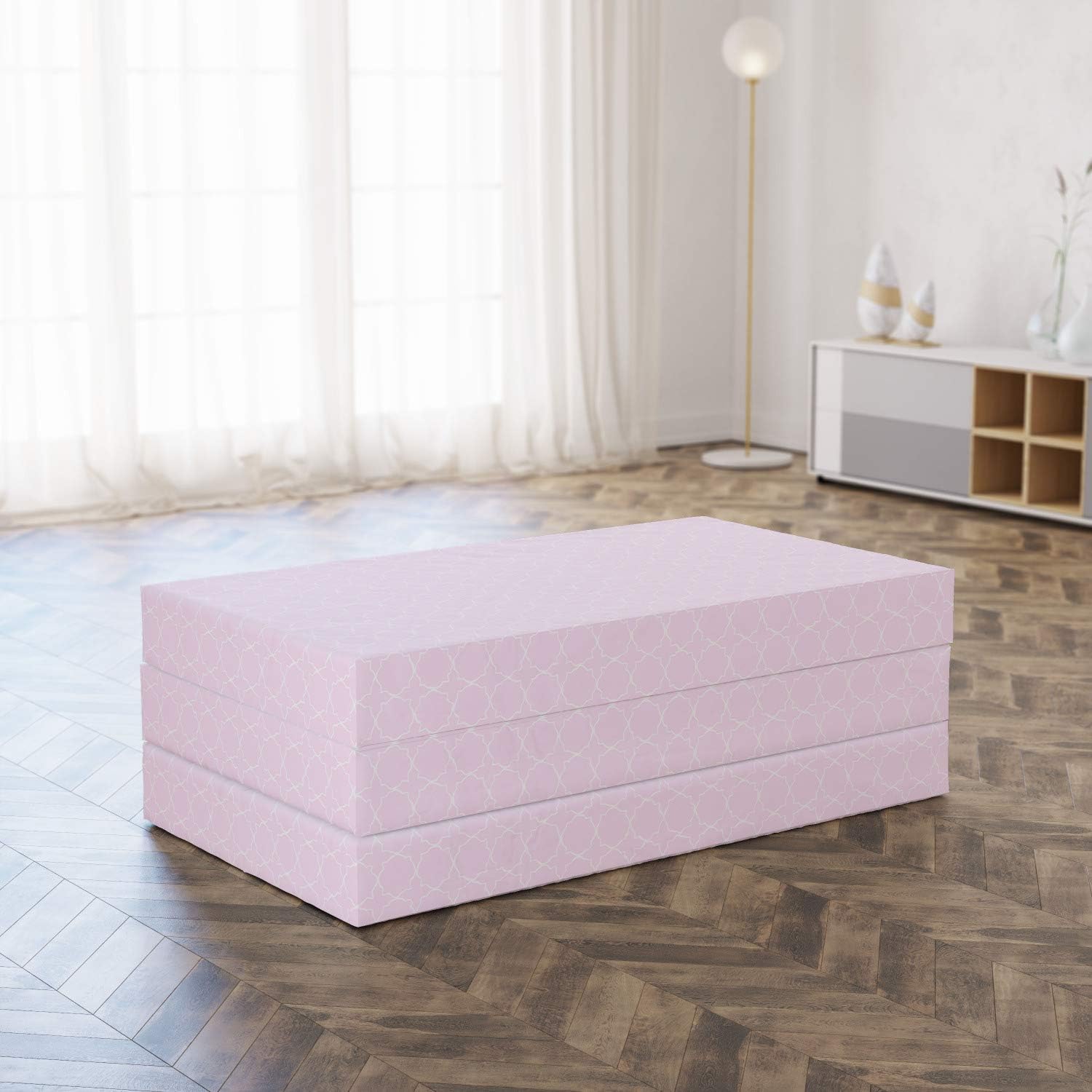 Ambesonne Colchón plegable Eastern, diseño oriental de línea fina, 78.7 x 47.2 pulgadas, rosa y blanco