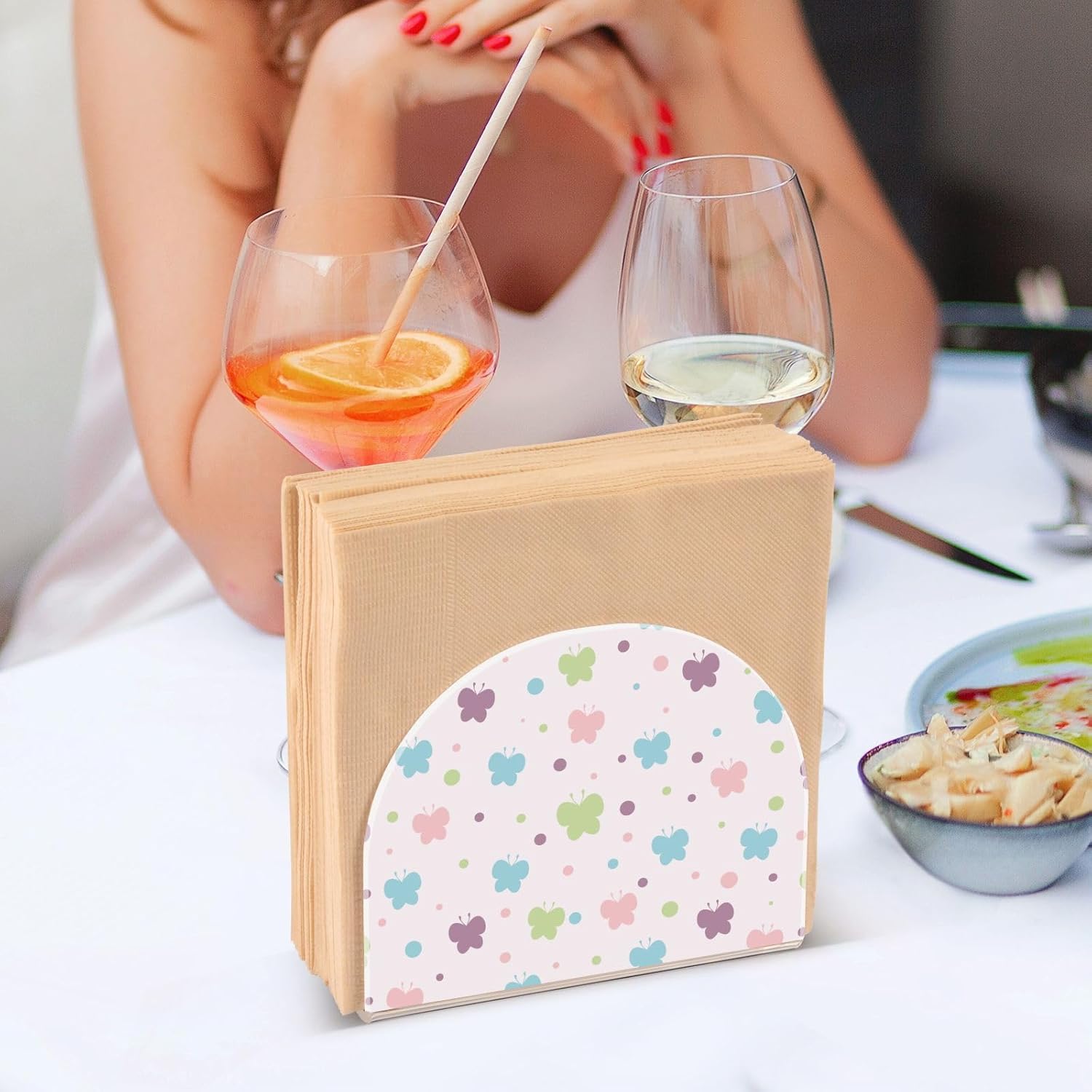 Napkin Holder Cute Bowknot Butterfly Napkin Holders for Tables, Clear Acrylic Napkin Holders Cocktail Napkin Holder for Kitchen Restaurant Bar Home