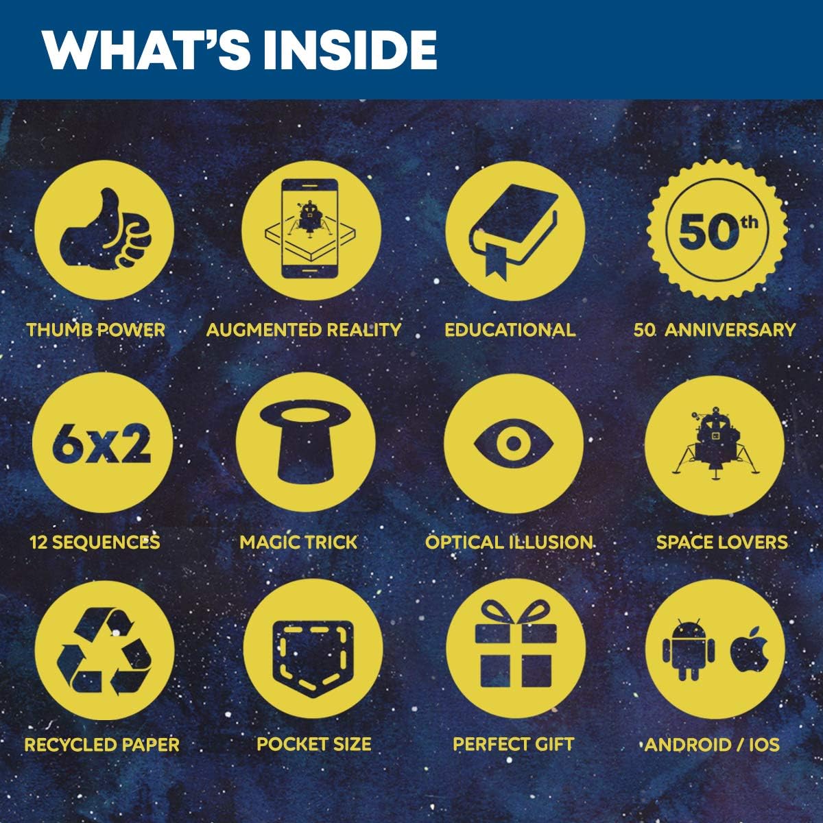 The Apollo 11 Flipbook Edition – 2 Flipbooks con 12 animaciones con el primer aterrizaje lunar de la NASA – Emocionante juego educativo – con cohete