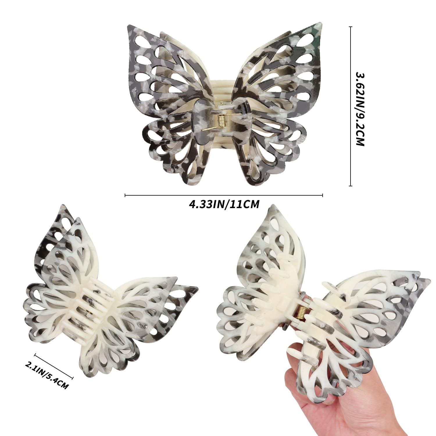 Pinzas para el cabello de mariposa de 4.3 pulgadas, pinzas de mariposa para mujer, pinzas para el cabello grueso, pinzas de pelo mate, pinzas de