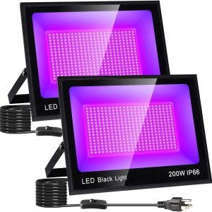 Paquete de 2 luces LED negras mejoradas de 200 W con cable de 10 pies, luz de inundación de luz negra impermeable IP66 para exteriores con Paquete de 2 luces LED negras mejoradas de 200 W con cable de 10 pies, luz de inundación de luz negra impermeable IP66 para exteriores con