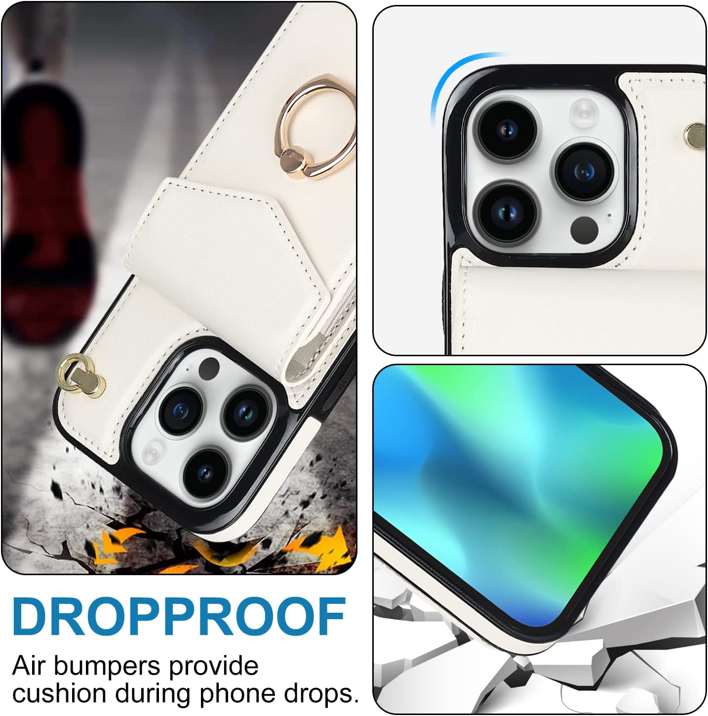 Asuwish Funda tipo cartera compatible con iPhone 15 Pro Max de 6.7 pulgadas, protector de pantalla y anillo de bloqueo RFID, funda para teléfono