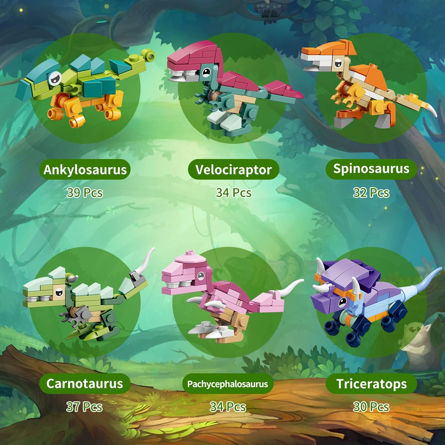 Juego de bloques de construcción de dinosaurios prellenados 12 en 1, 12 piezas de mini bloques de construcción, juguetes de bloques de construcción