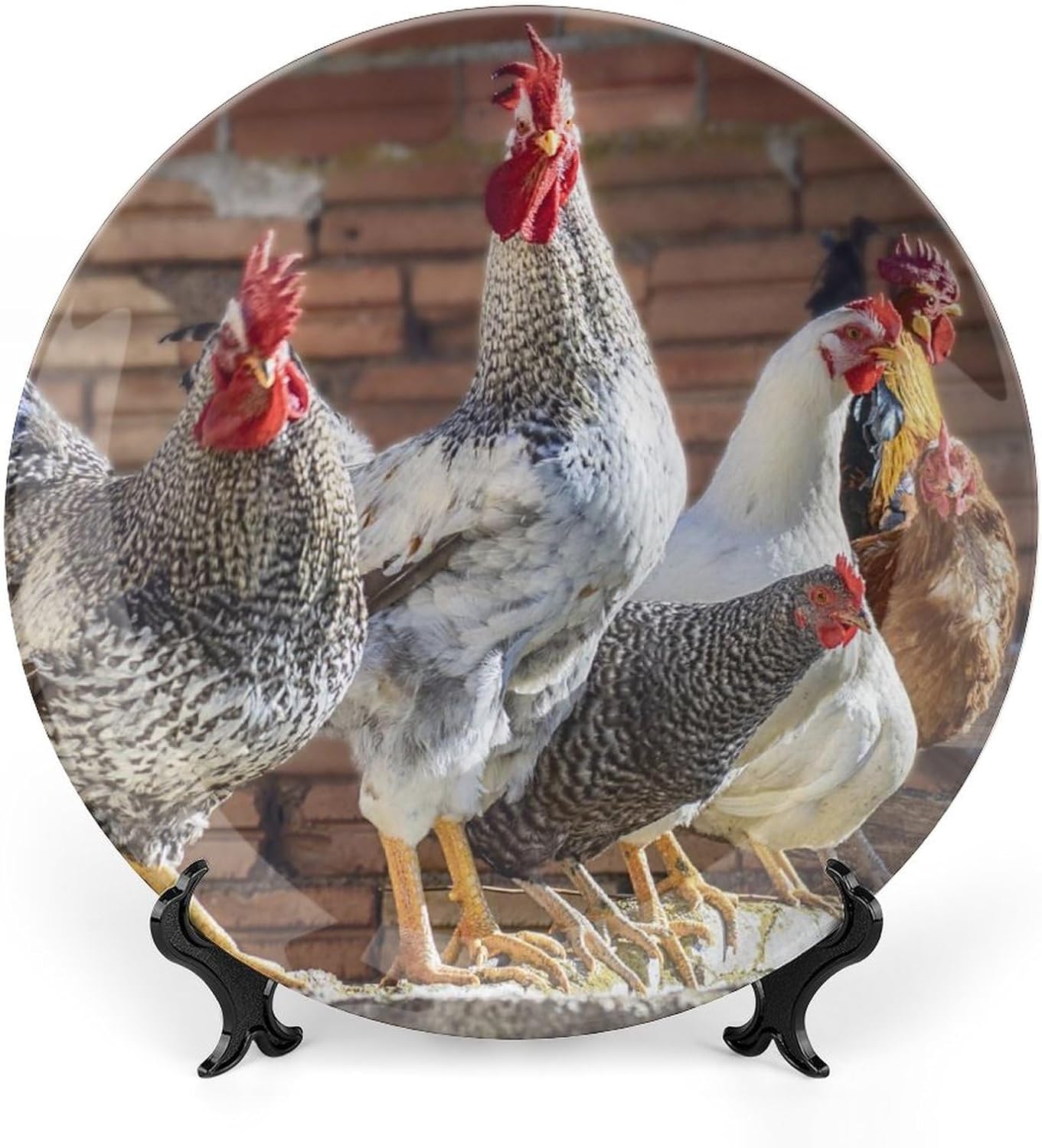 Plato decorativo para exhibición, gallinas de granja, pájaros, plato de gallinero, platos de postre de cerámica, platos conmemorativos con soporte,
