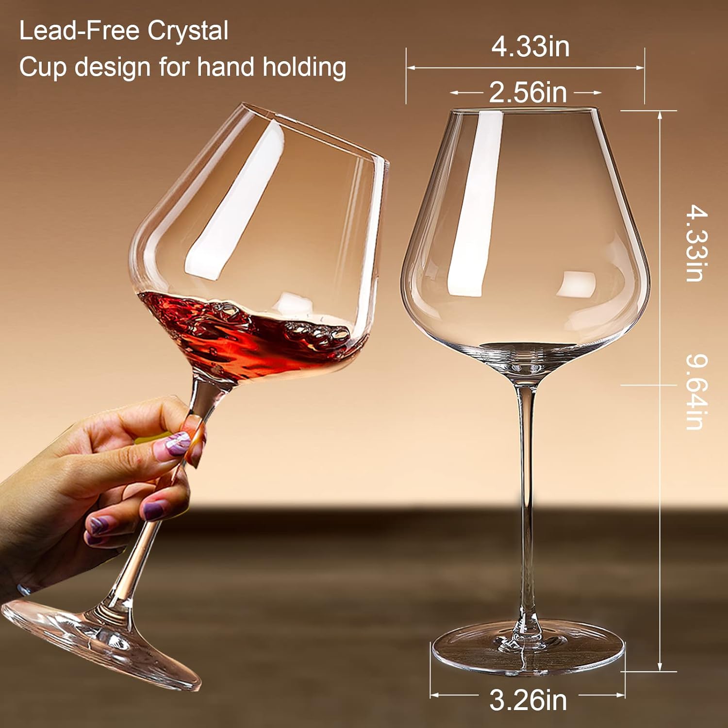 Yaschmo Juego de 4 copas de vino de cristal borgoña de 25 onzas, juego de 4 copas de vino Morden de 18 onzas, con tallo alto para vino tinto y