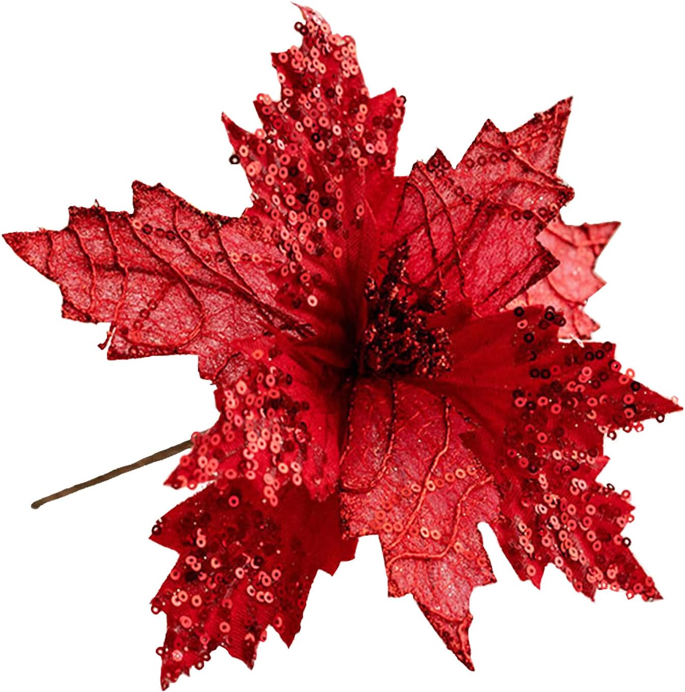 6 piezas de adornos de flor de Pascua de Navidad, flores artificiales de seda para decoración de corona de árbol de Navidad, 7.8 pulgadas (rojo)