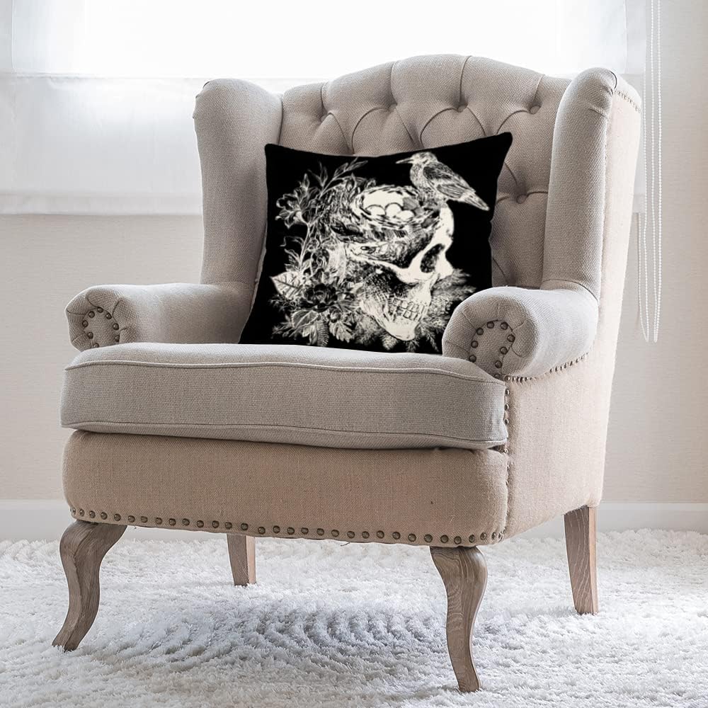 Fundas de almohada decorativas de Halloween de 18 x 18 pulgadas, fundas de almohada de calavera negra y blanca, fundas de almohada de esqueleto de