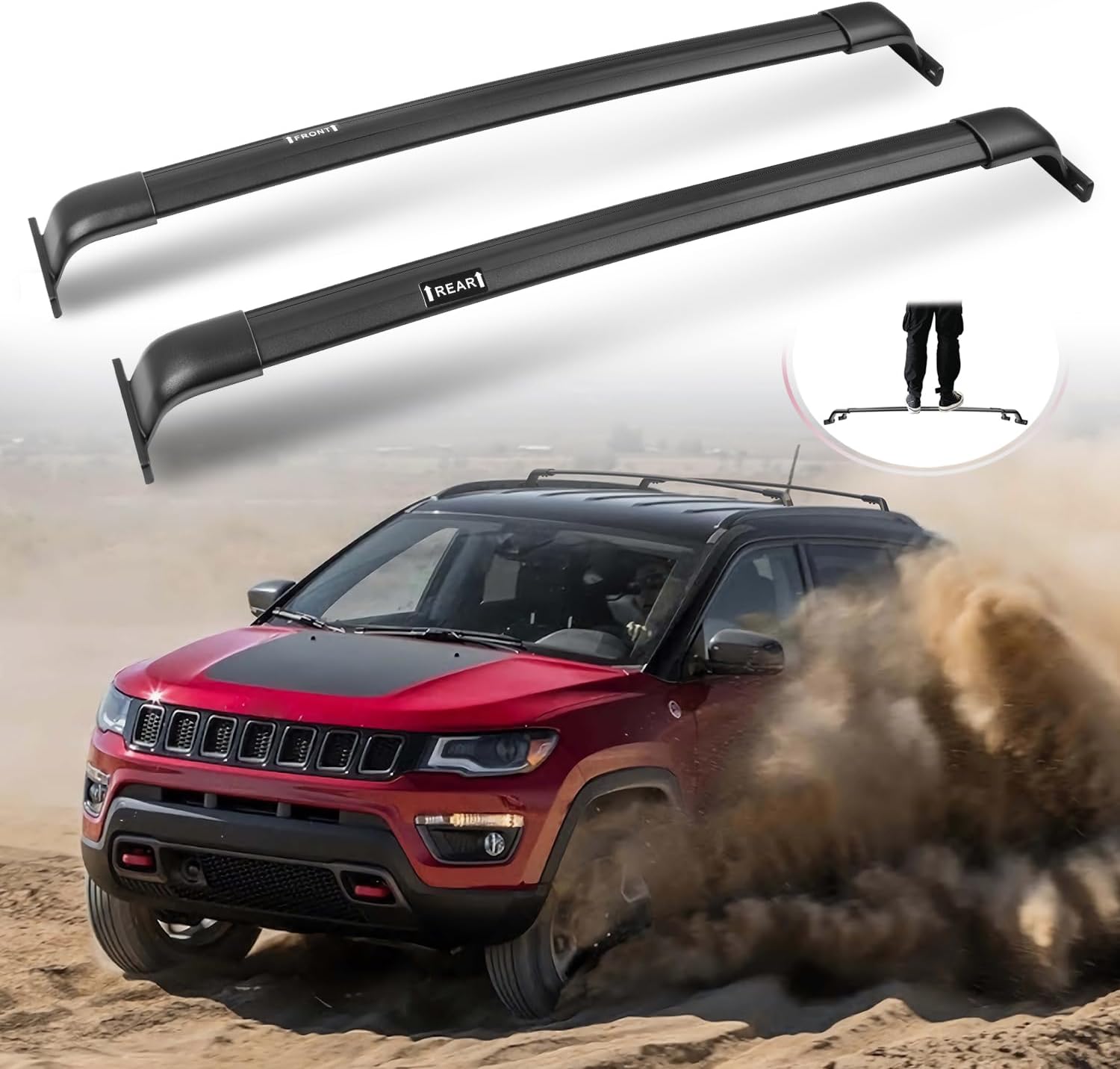 Barras transversales resistentes de 220 libras aptas para Jeep Compass 2017-2024  Portaequipajes de techo para kayak, snowboard, tabla de surf,